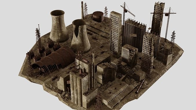 Post Apocalyptic factory and Power station 3D model