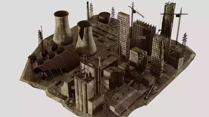 Post Apocalyptic factory and Power station 3D model
