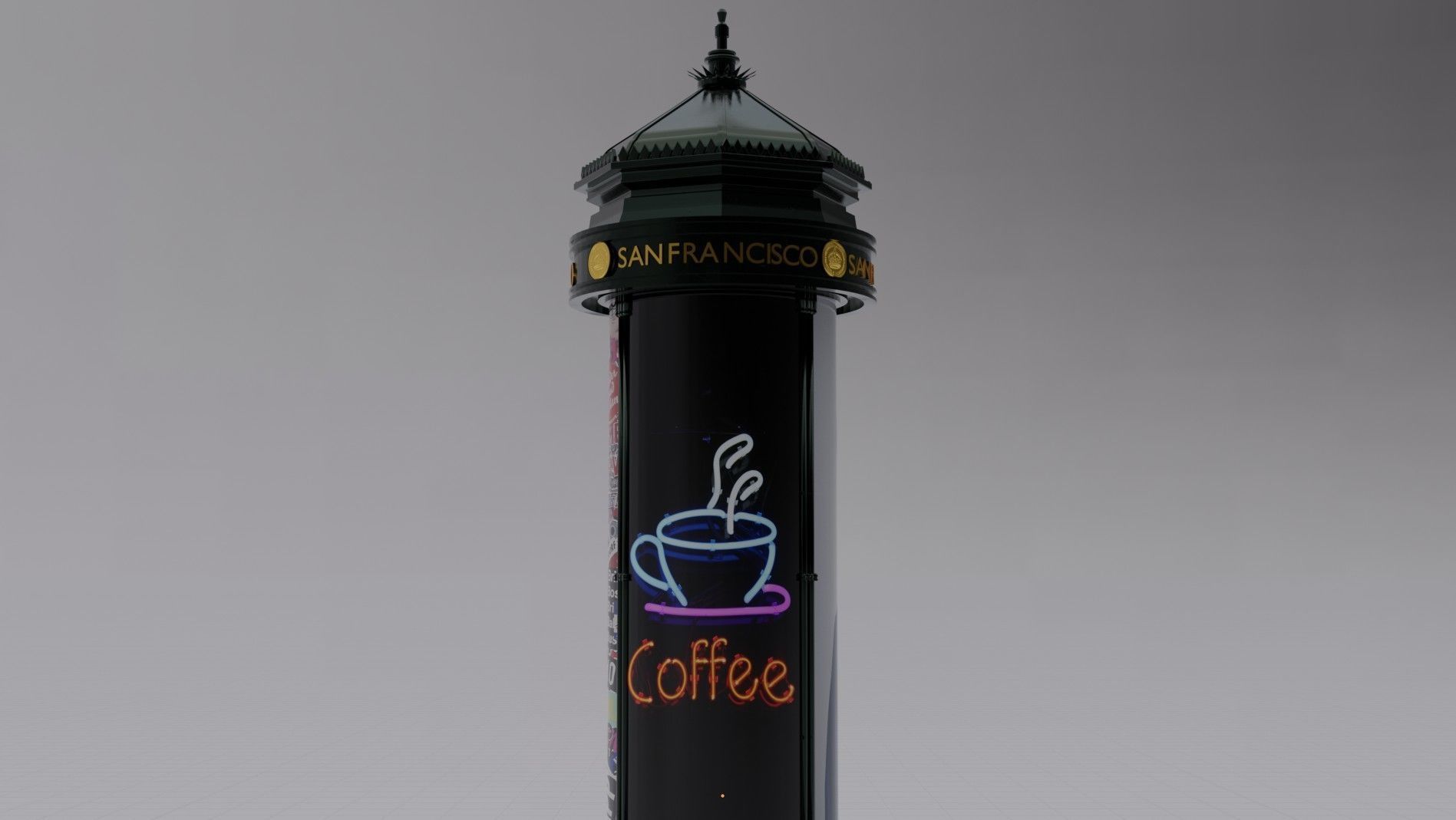 Advertising Column San Francisco Low-poly 3D model_2