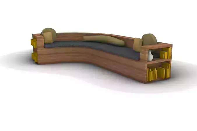 Wooden Bookshelf Couch with Pillows 3D model