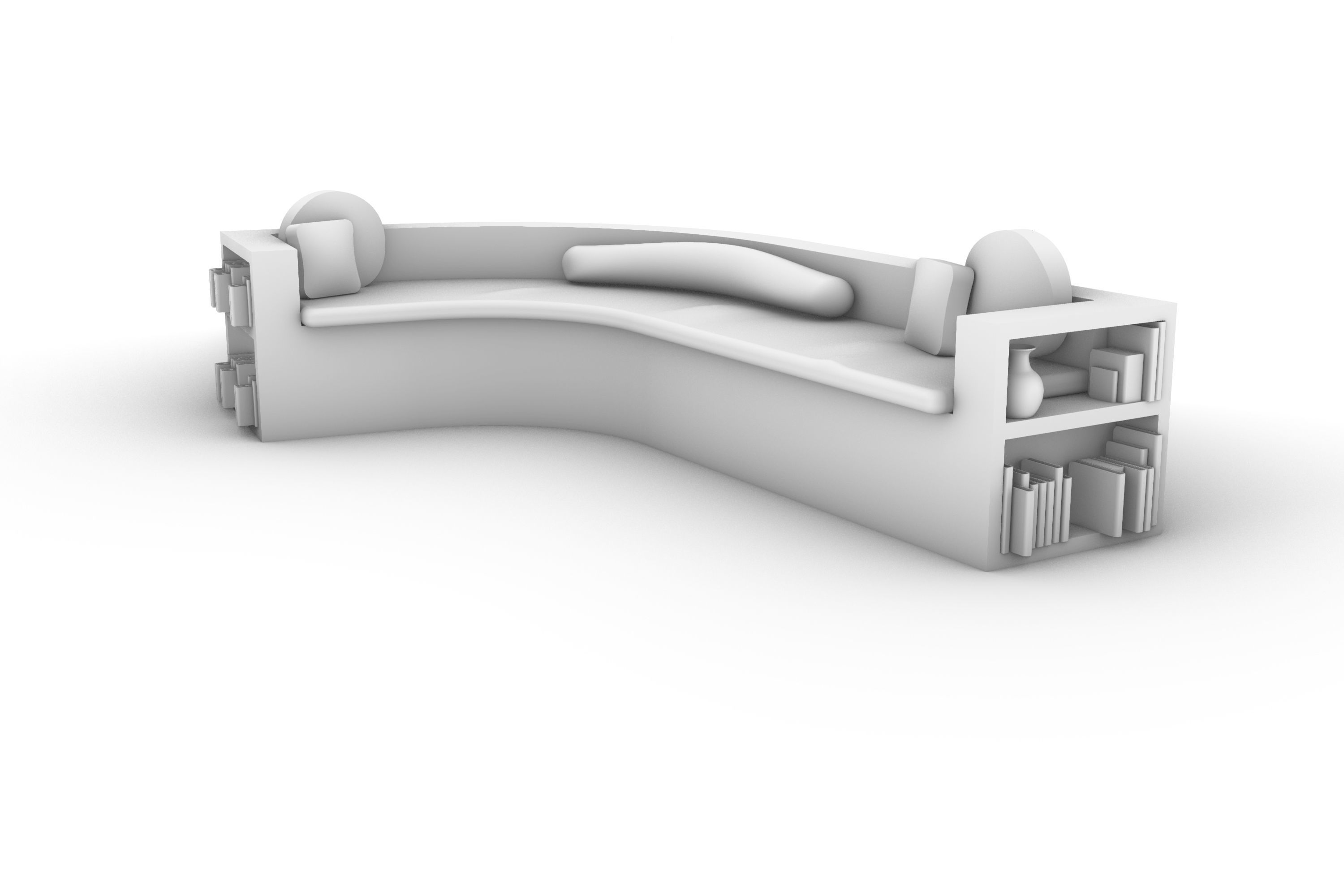 Wooden Bookshelf Couch with Pillows 3D model_3