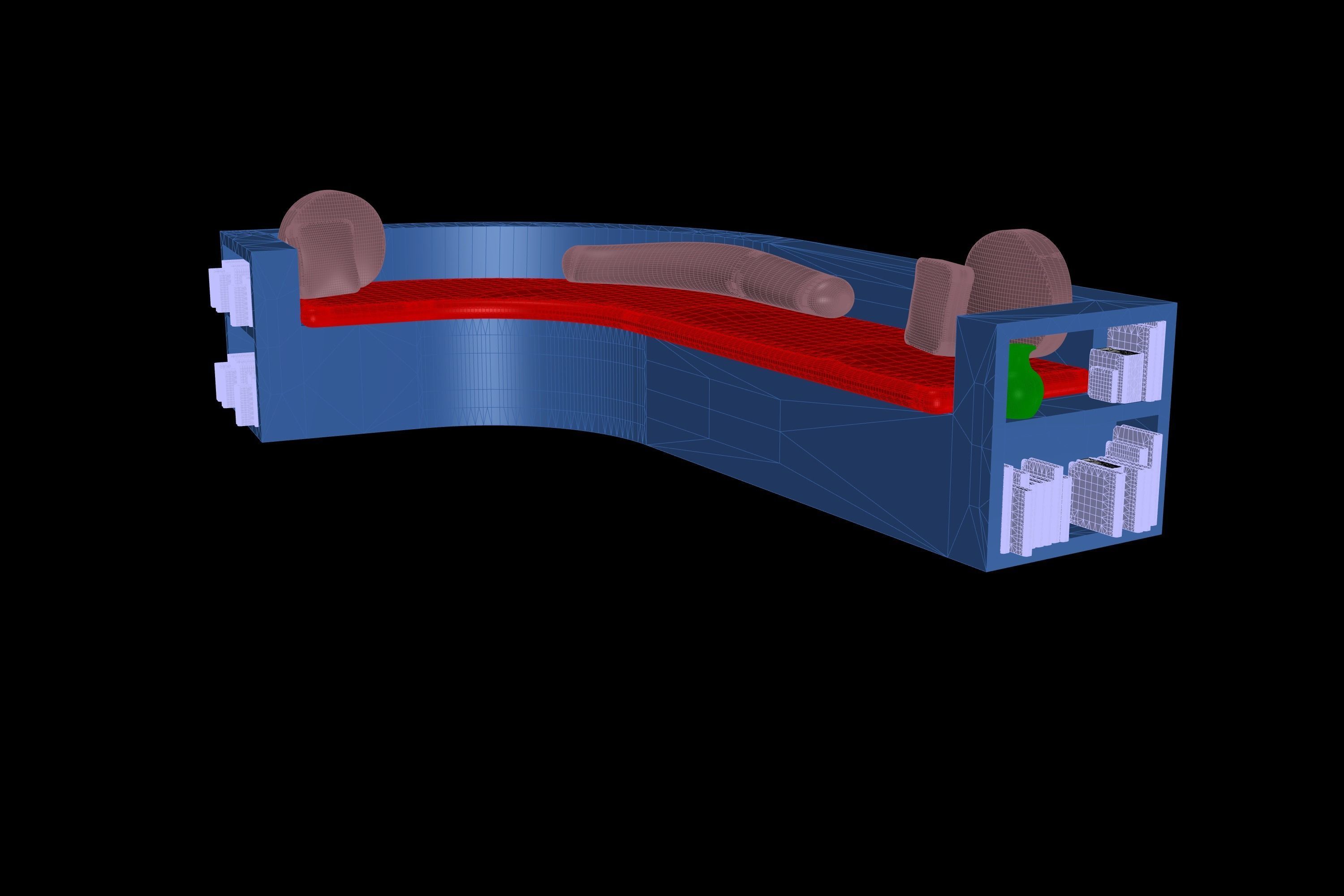 Wooden Bookshelf Couch with Pillows 3D model_4