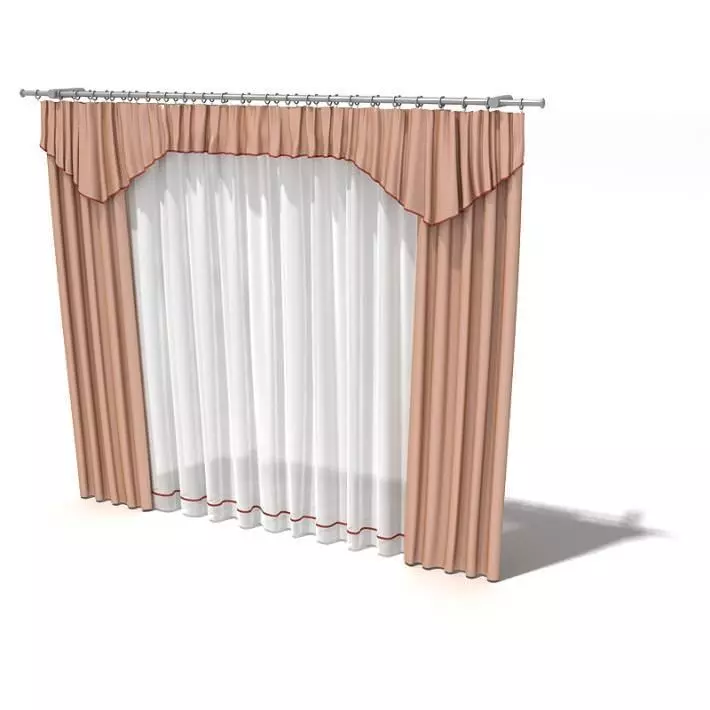 Peach Curtains With Pelmet 3D model_0