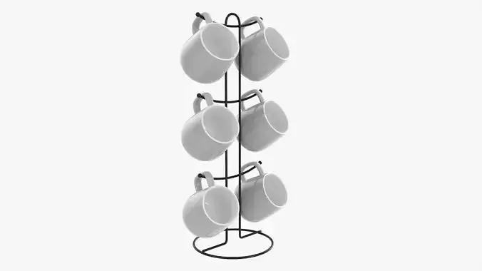 Kitchen stand with with six mugs 3D model