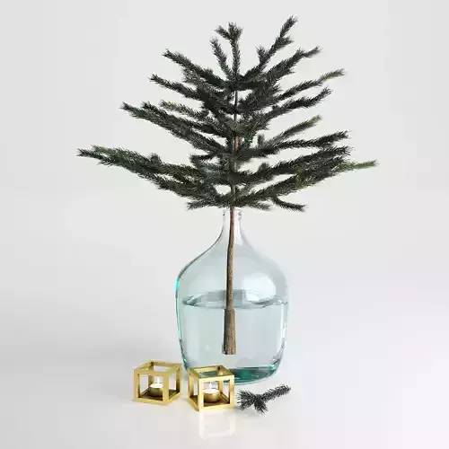 Spruce Bouquet and Brass Gold Candle Holder