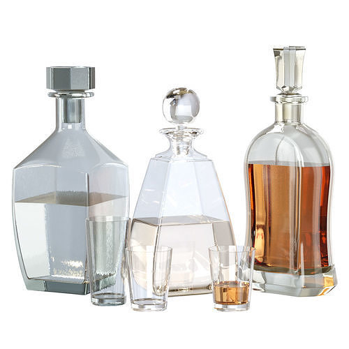 Glass set of decanters  Low-poly 3D model