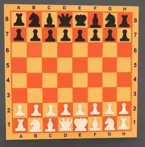 The Chess board with orange pieces