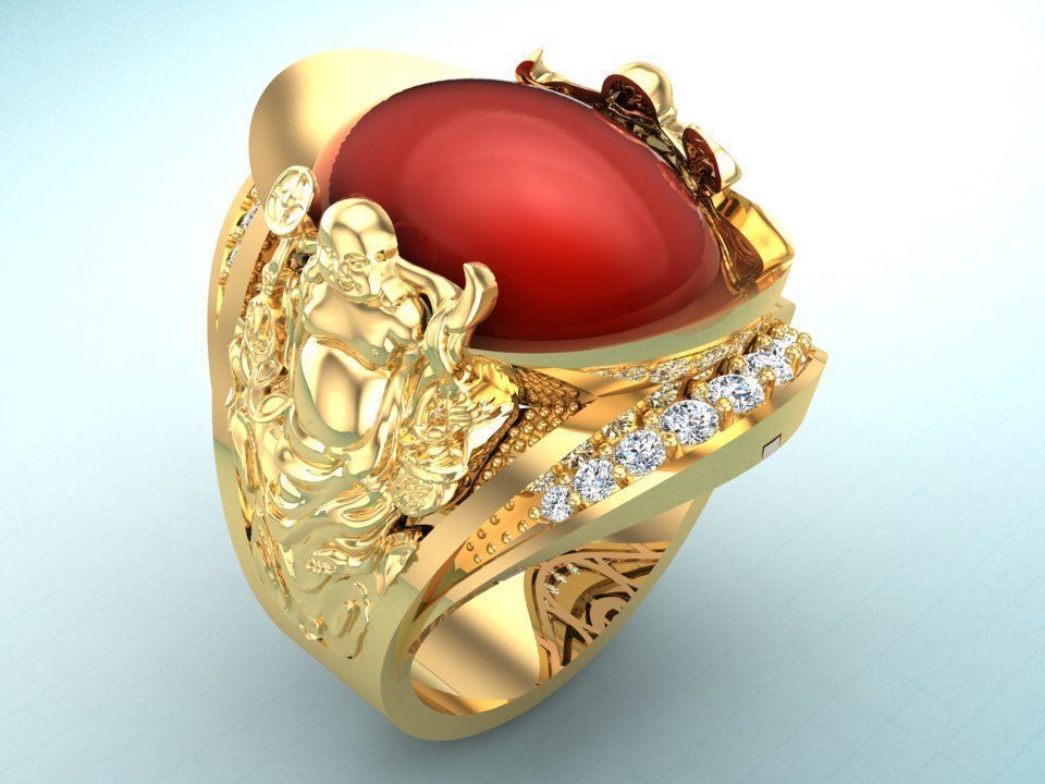 Maitreya Buddhas ring - God of wealth ring - Caishen ring - N315 3D print model_3