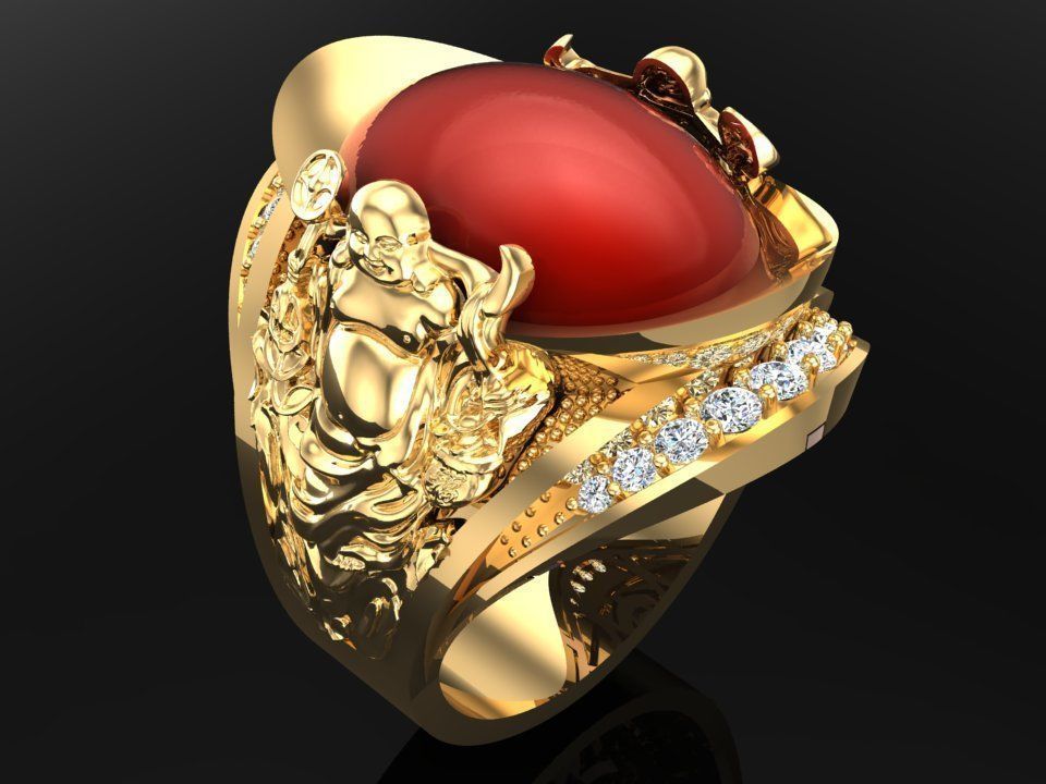 Maitreya Buddhas ring - God of wealth ring - Caishen ring - N315 3D print model_2