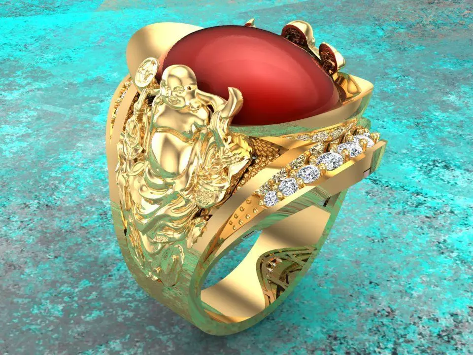 Maitreya Buddhas ring - God of wealth ring - Caishen ring - N315 3D print model_1