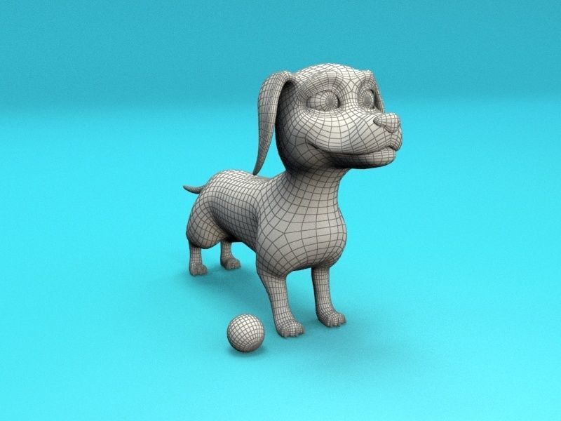 cartoon dachshund Low-poly 3D model_14