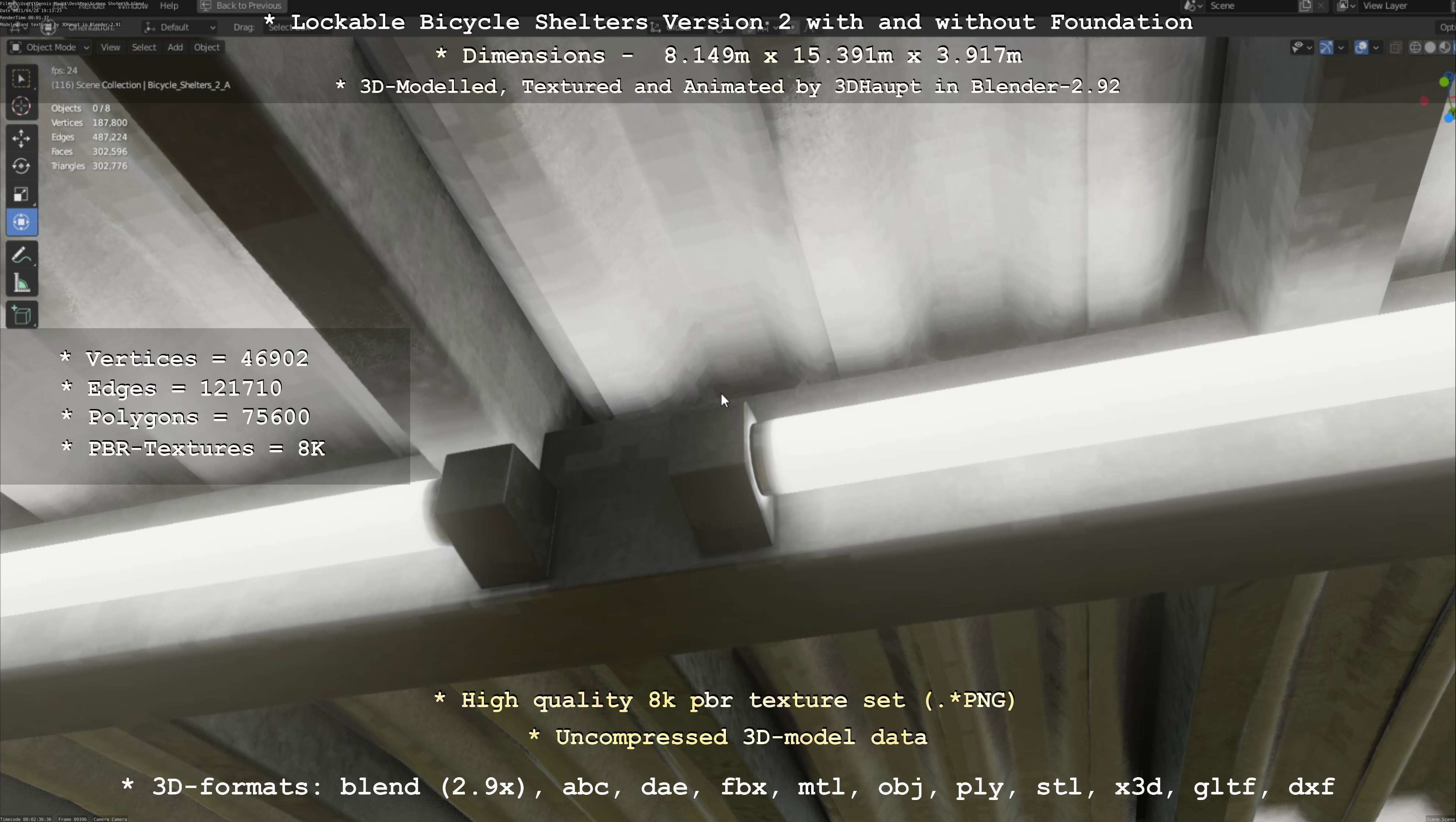 Lockable Bicycle Shelters Version 2 - Fahrradboxen Low-poly 3D model_88