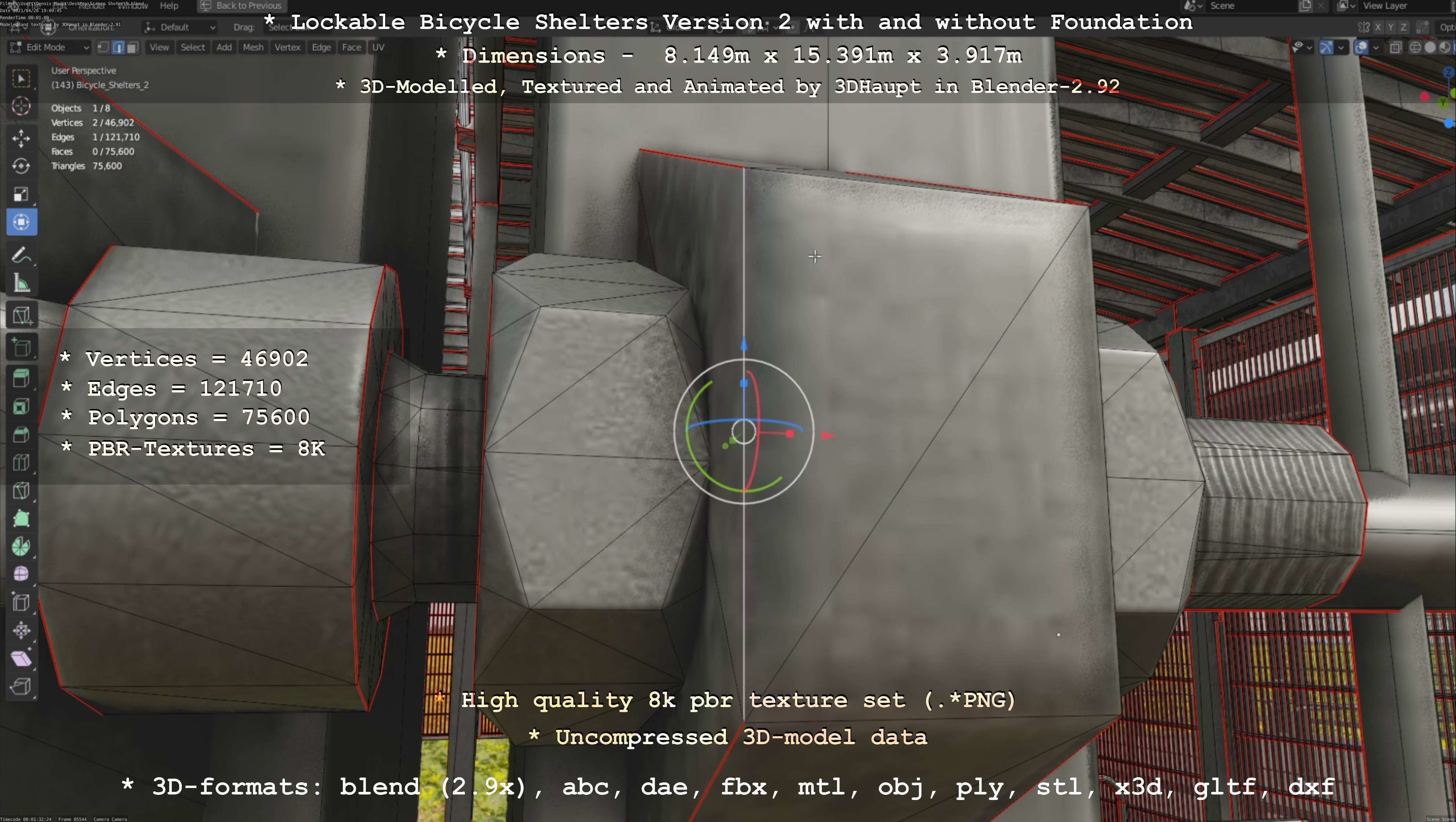 Lockable Bicycle Shelters Version 2 - Fahrradboxen Low-poly 3D model_142