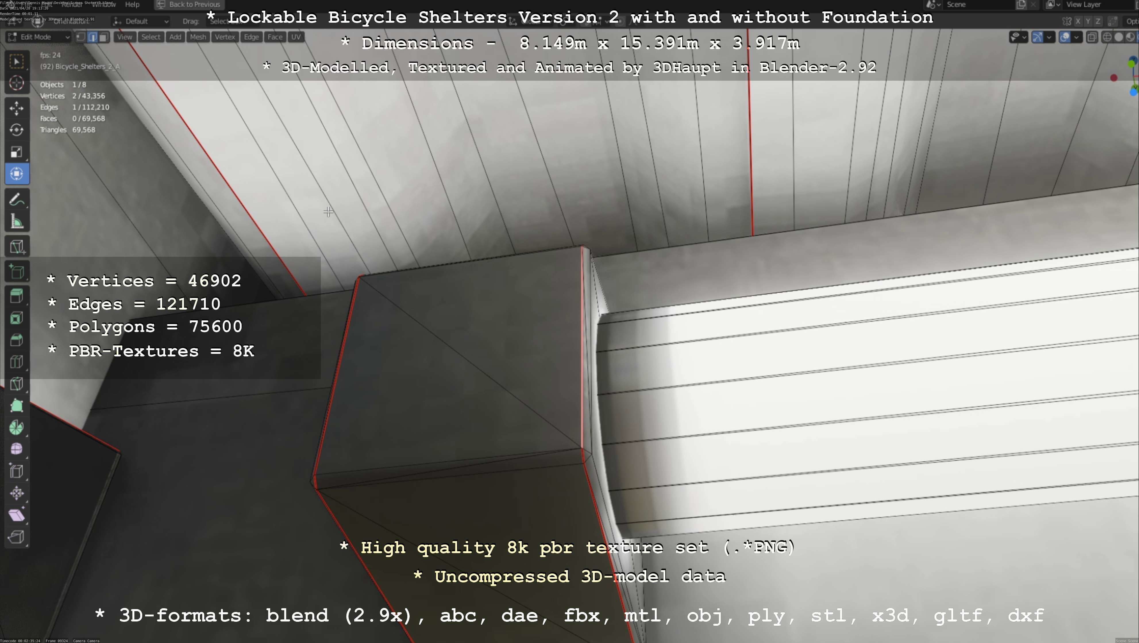 Lockable Bicycle Shelters Version 2 - Fahrradboxen Low-poly 3D model_90