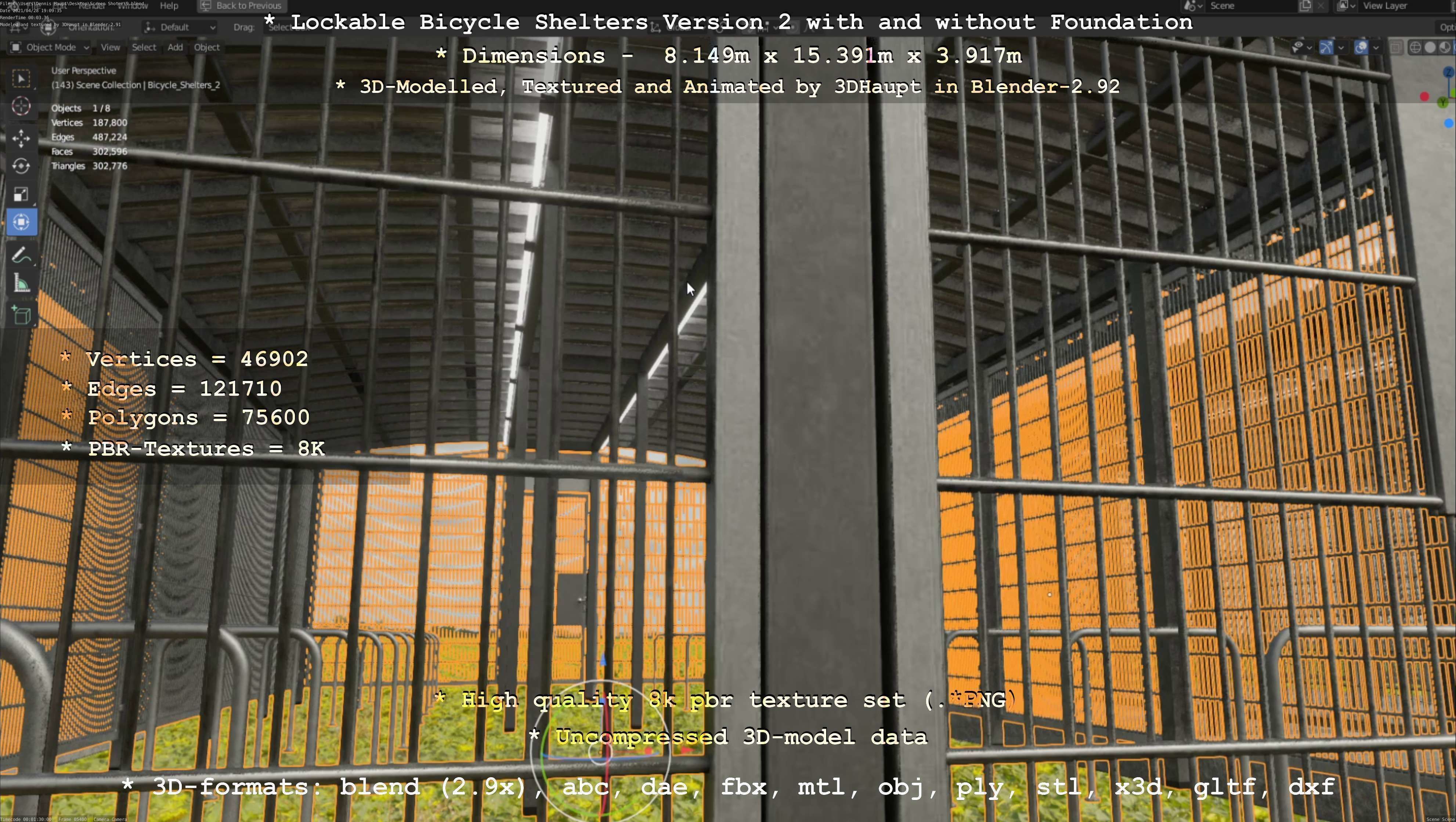 Lockable Bicycle Shelters Version 2 - Fahrradboxen Low-poly 3D model_141