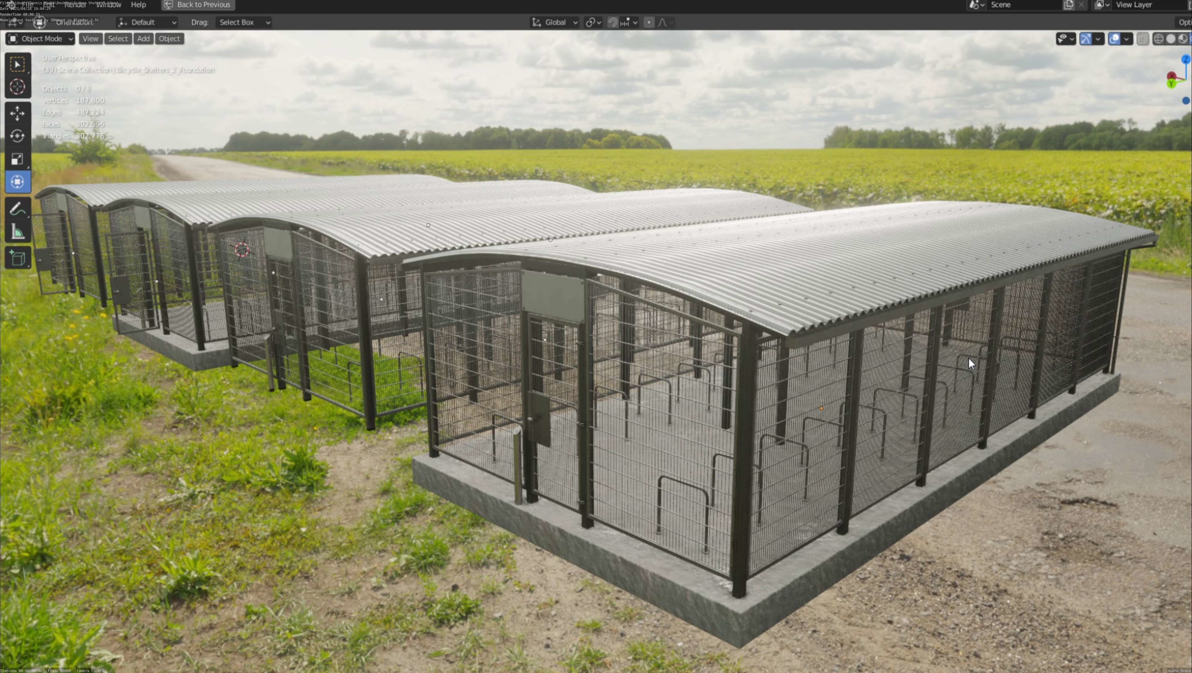 Lockable Bicycle Shelters Version 2 - Fahrradboxen Low-poly 3D model_23