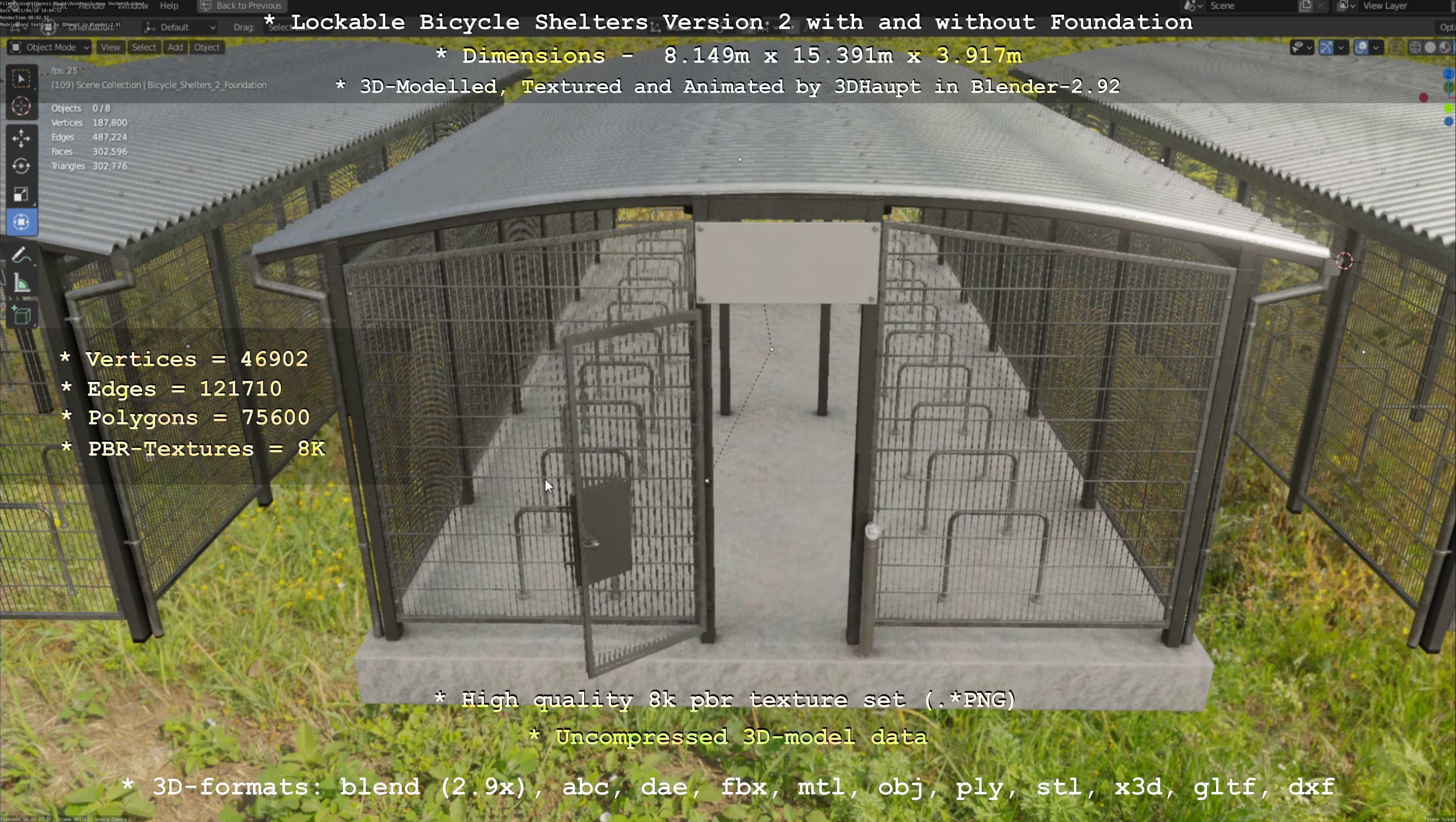 Lockable Bicycle Shelters Version 2 - Fahrradboxen Low-poly 3D model_116