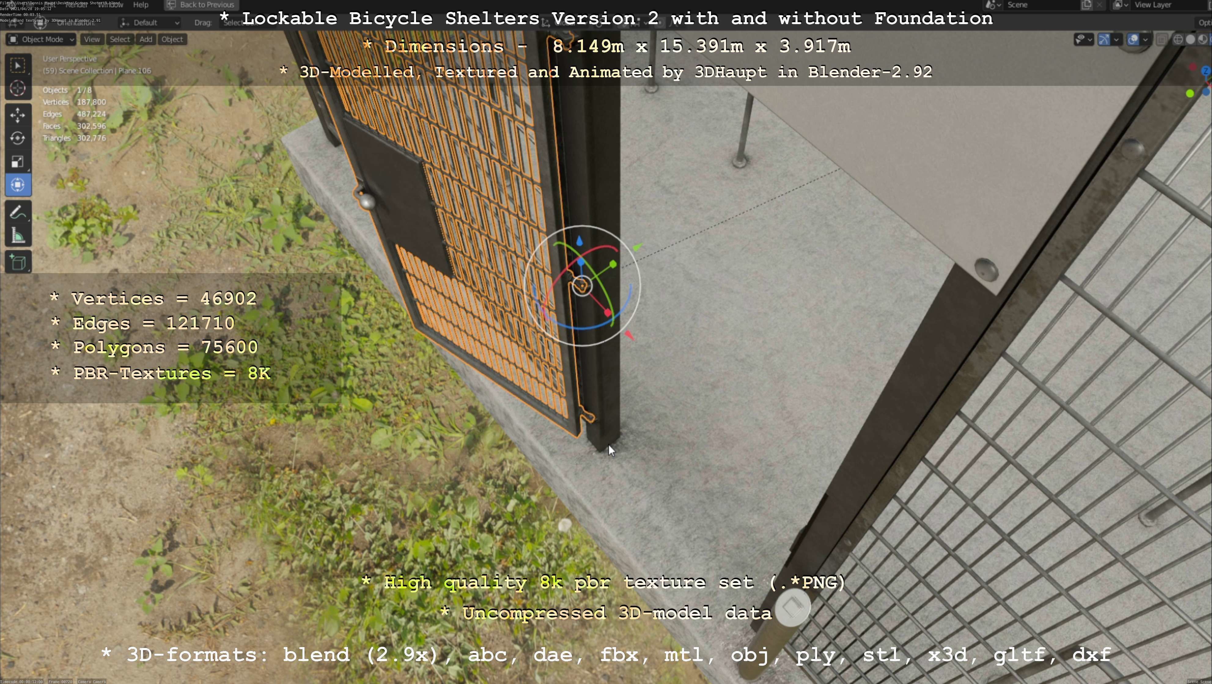 Lockable Bicycle Shelters Version 2 - Fahrradboxen Low-poly 3D model_22