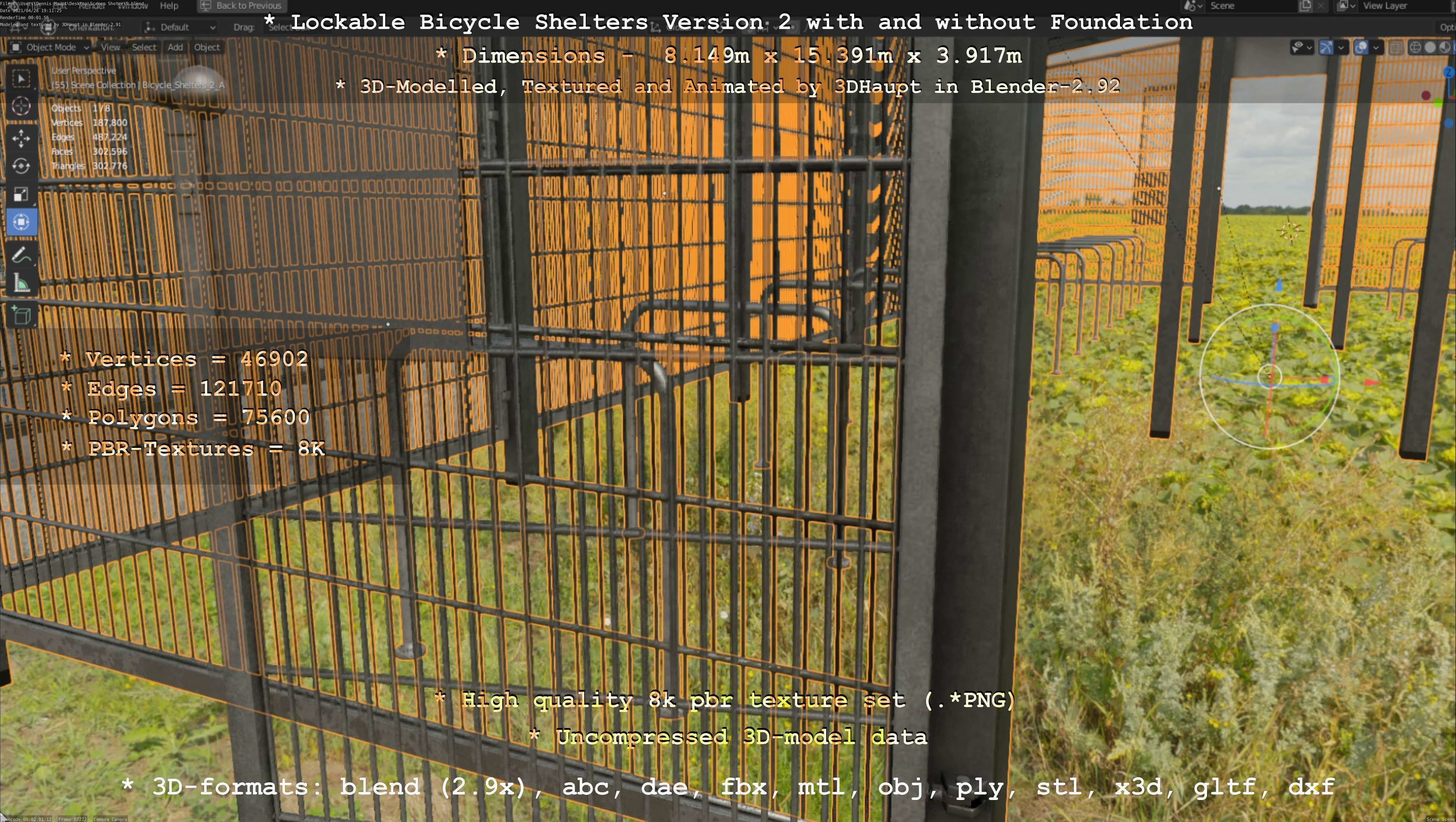 Lockable Bicycle Shelters Version 2 - Fahrradboxen Low-poly 3D model_113