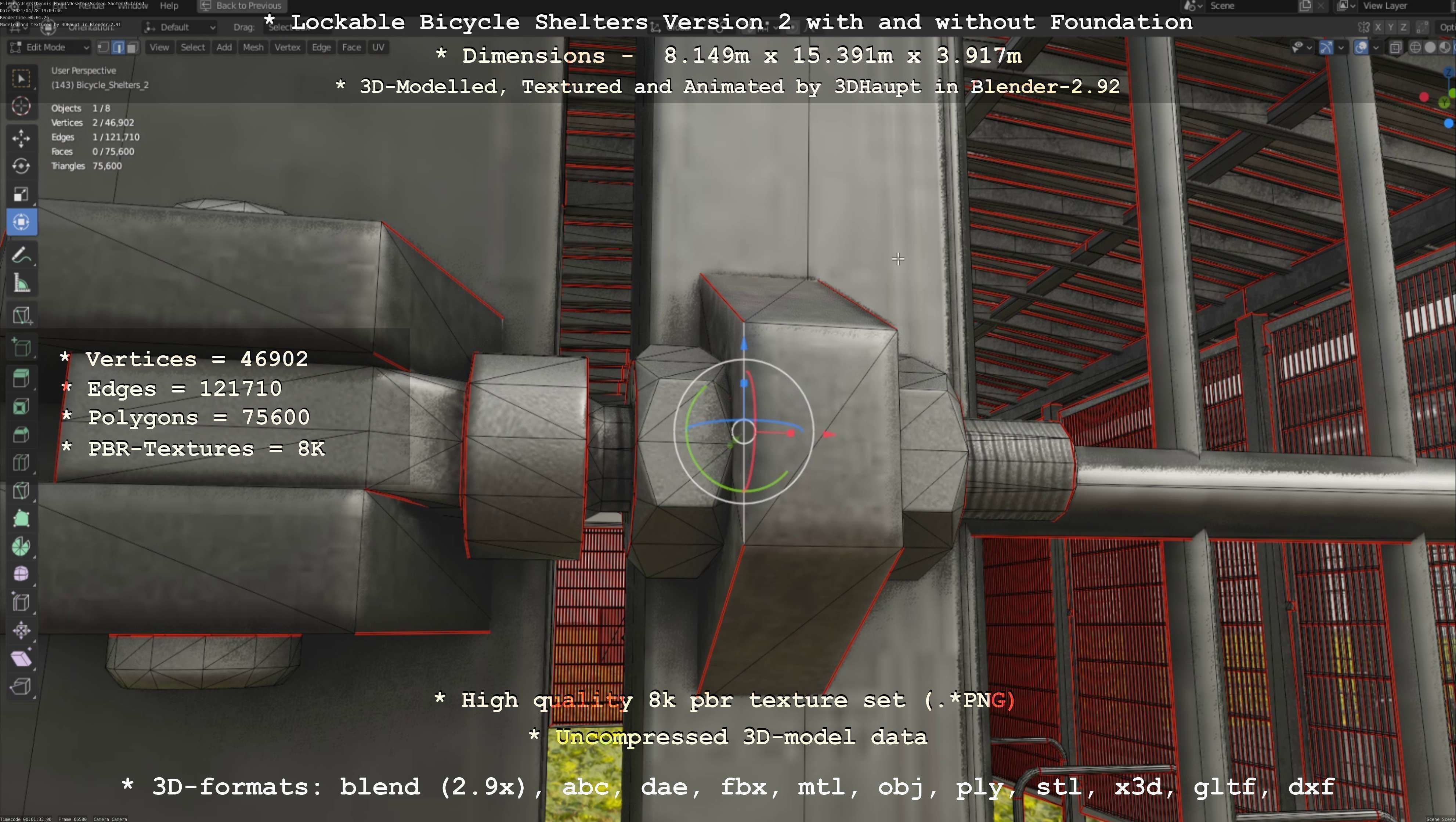 Lockable Bicycle Shelters Version 2 - Fahrradboxen Low-poly 3D model_66