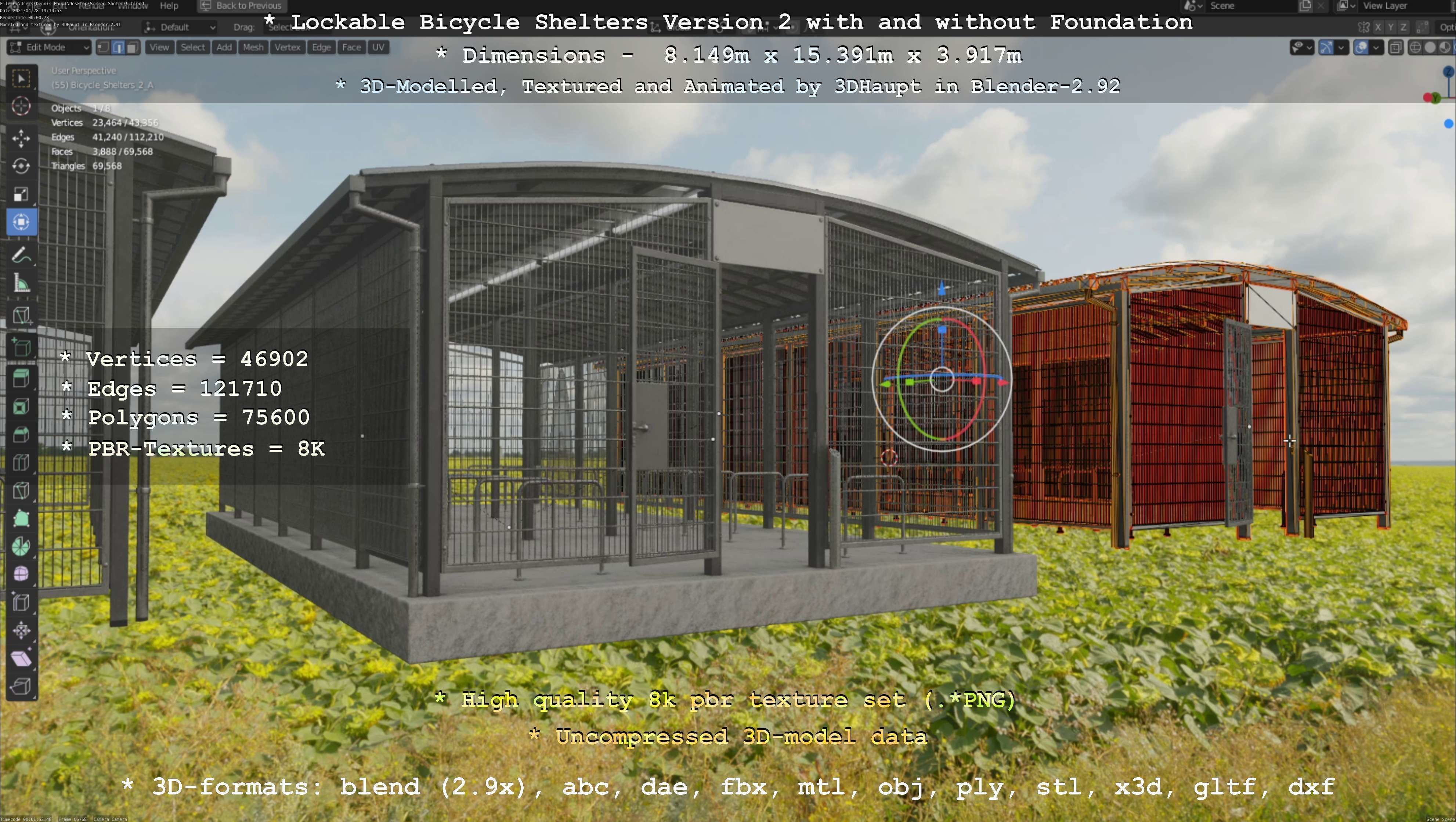 Lockable Bicycle Shelters Version 2 - Fahrradboxen Low-poly 3D model_80