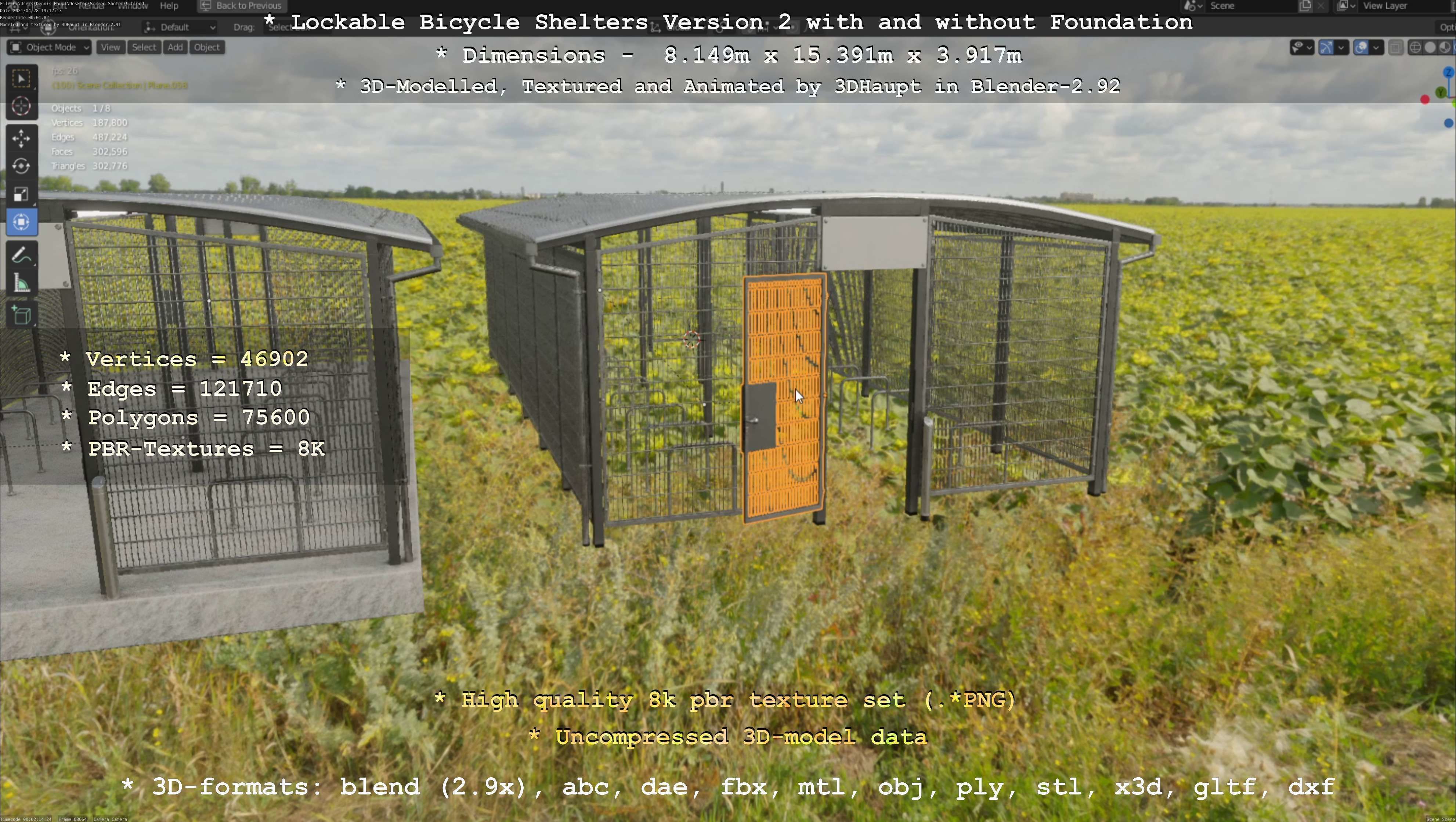 Lockable Bicycle Shelters Version 2 - Fahrradboxen Low-poly 3D model_104