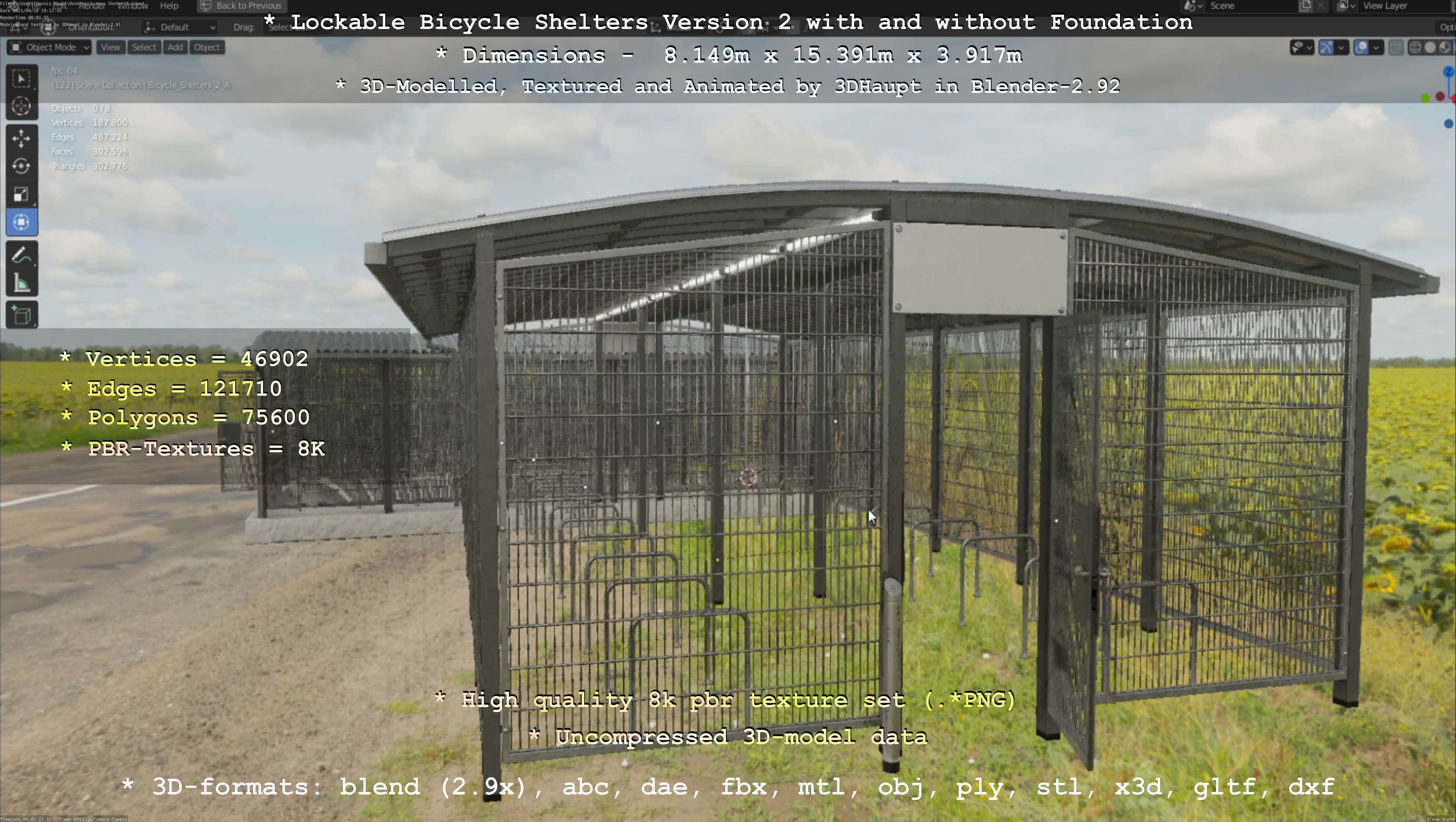 Lockable Bicycle Shelters Version 2 - Fahrradboxen Low-poly 3D model_108