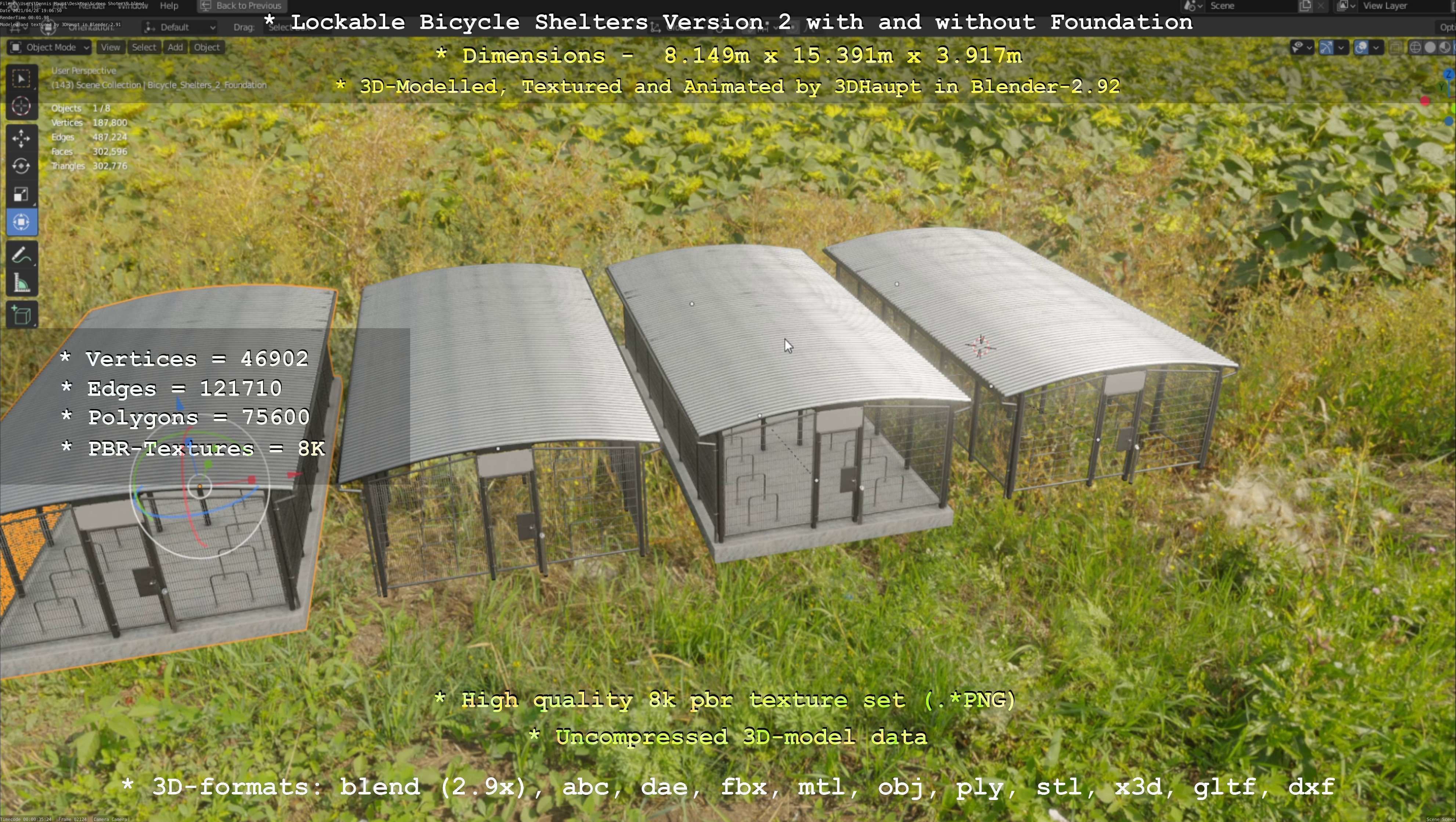 Lockable Bicycle Shelters Version 2 - Fahrradboxen Low-poly 3D model_36