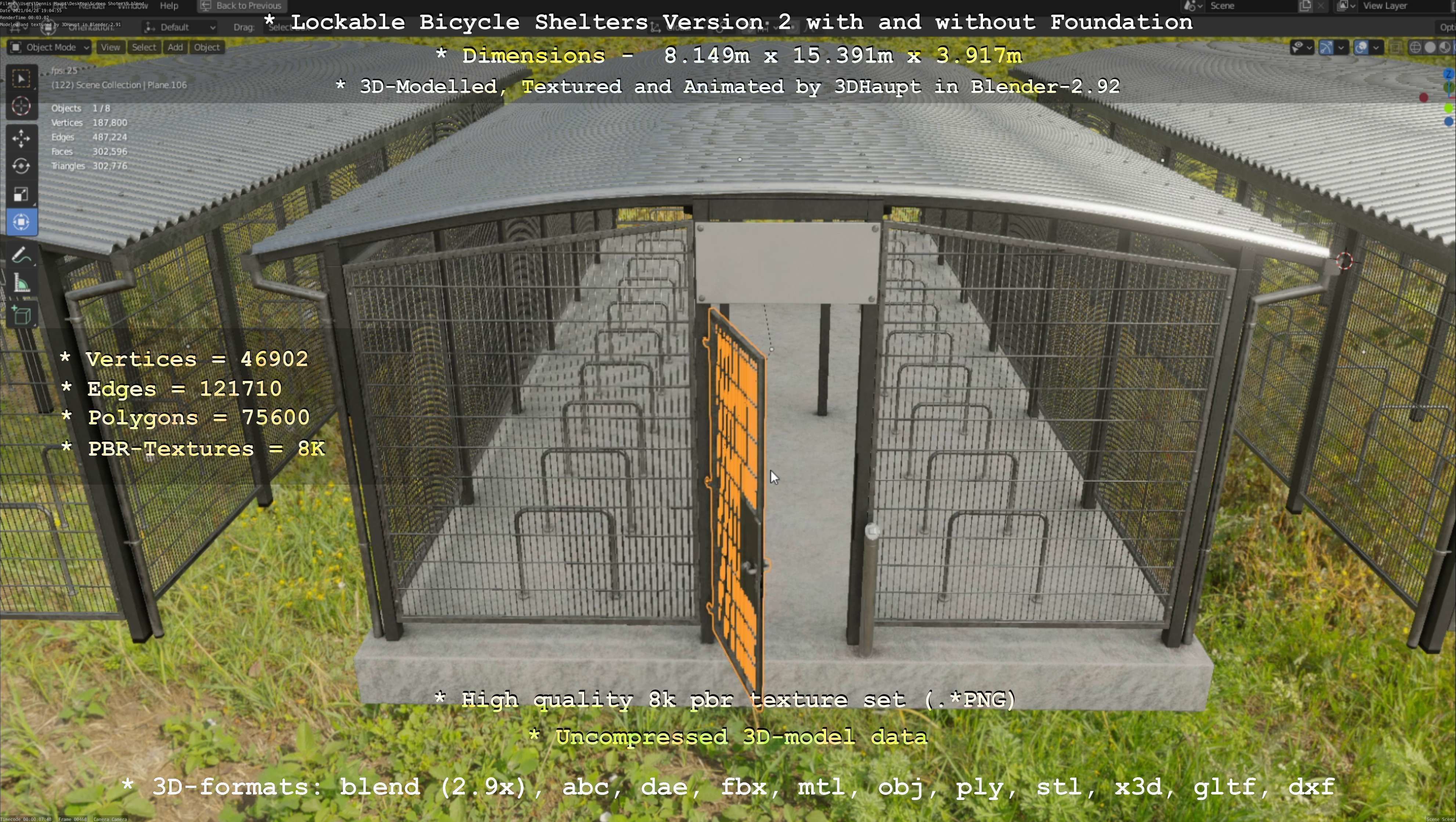 Lockable Bicycle Shelters Version 2 - Fahrradboxen Low-poly 3D model_114