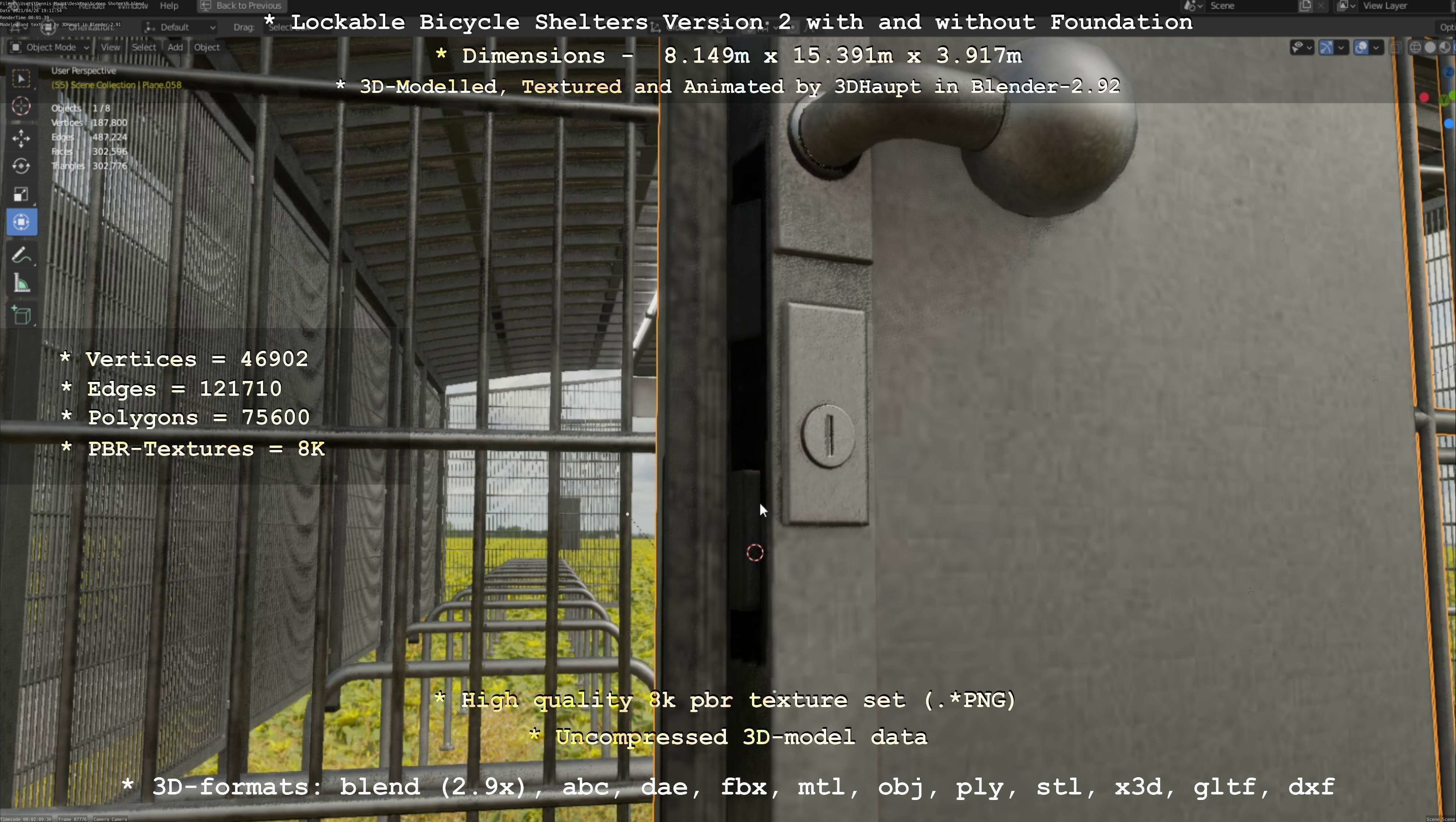 Lockable Bicycle Shelters Version 2 - Fahrradboxen Low-poly 3D model_99