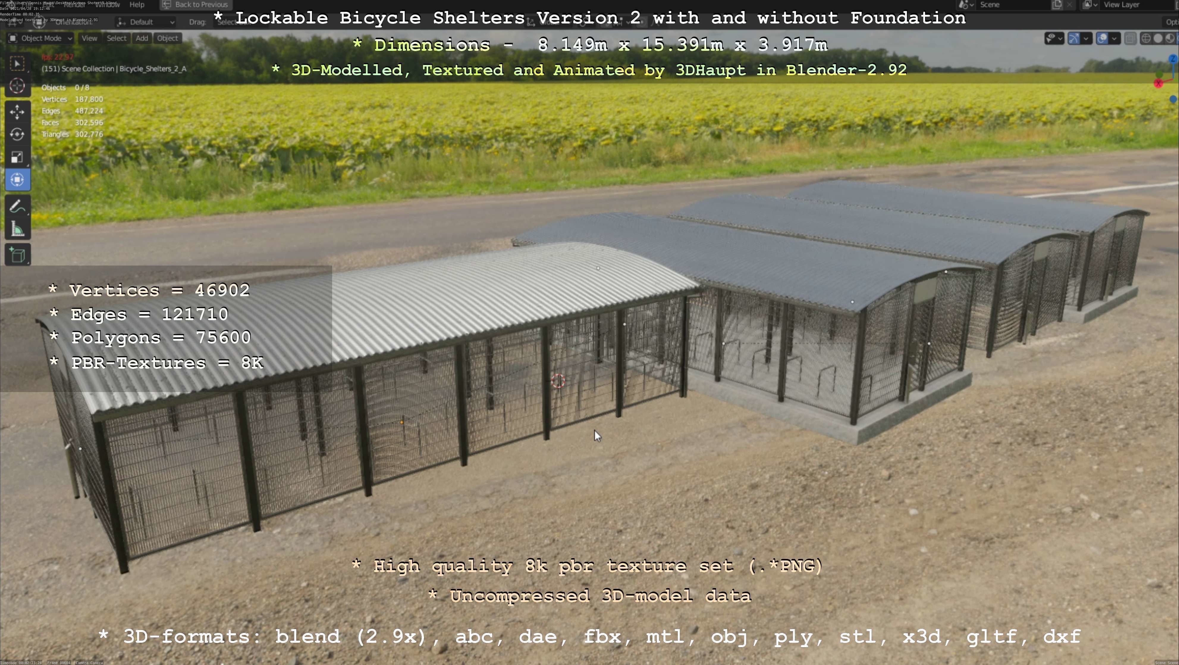 Lockable Bicycle Shelters Version 2 - Fahrradboxen Low-poly 3D model_82