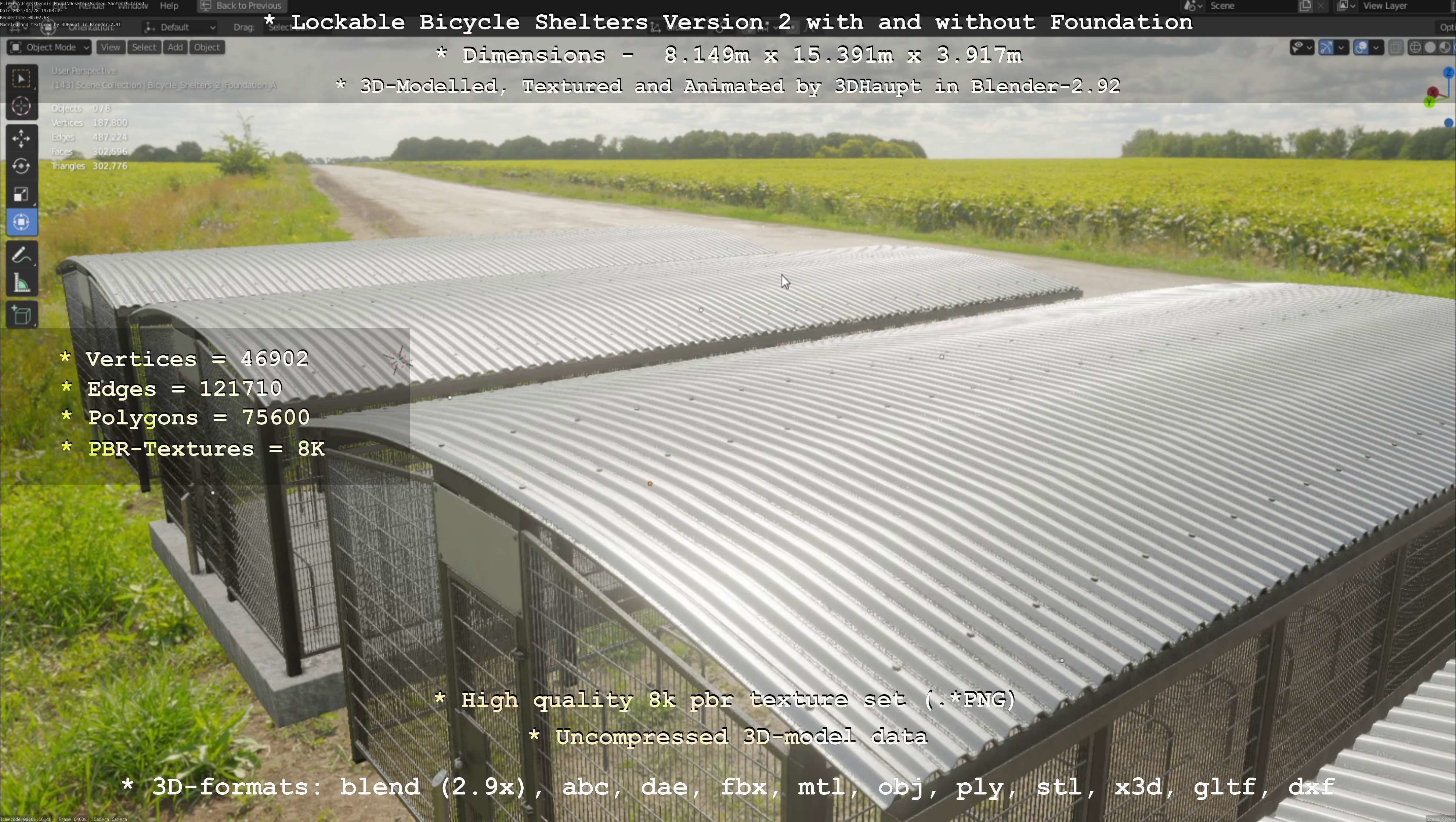 Lockable Bicycle Shelters Version 2 - Fahrradboxen Low-poly 3D model_62