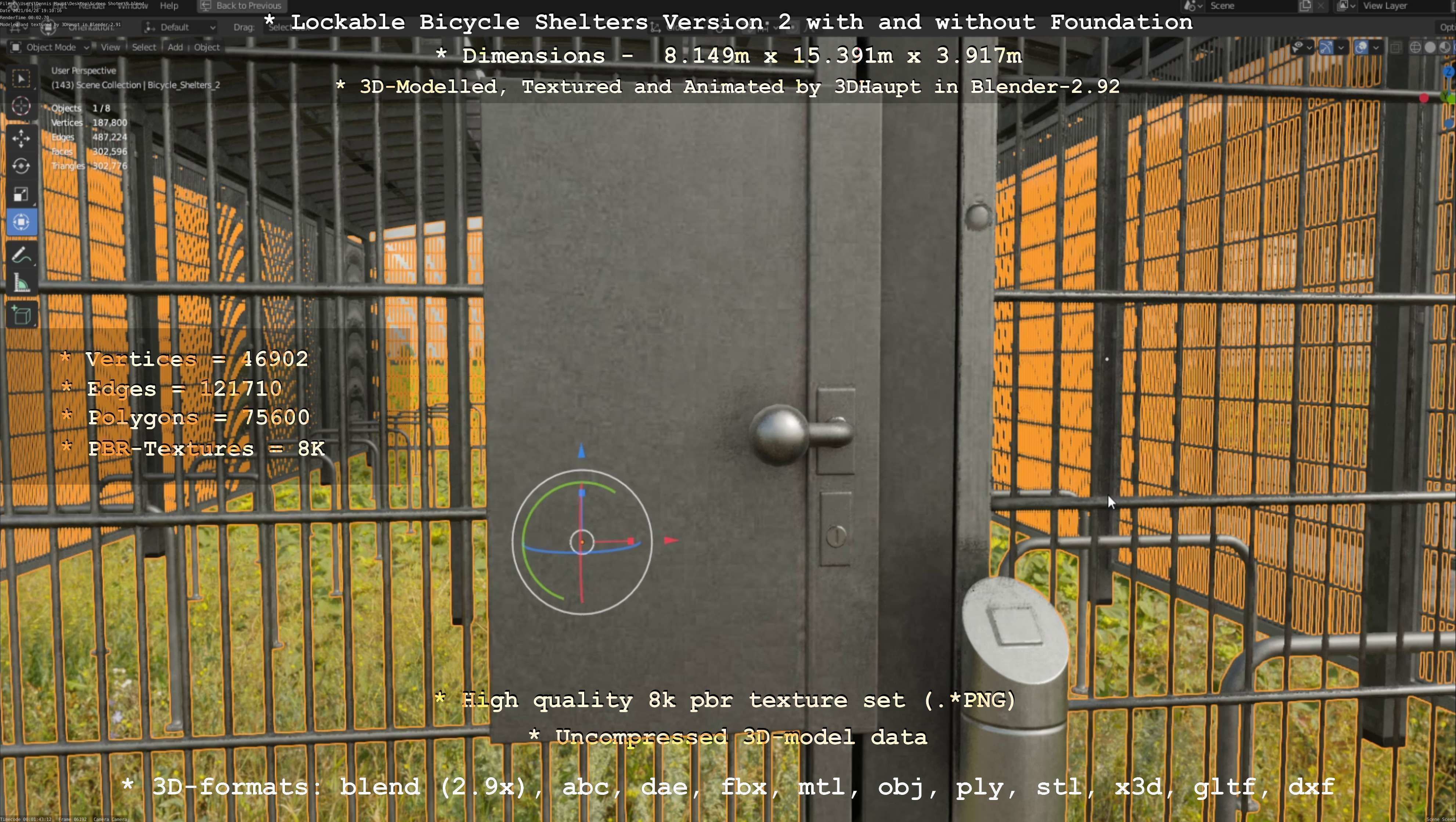 Lockable Bicycle Shelters Version 2 - Fahrradboxen Low-poly 3D model_75