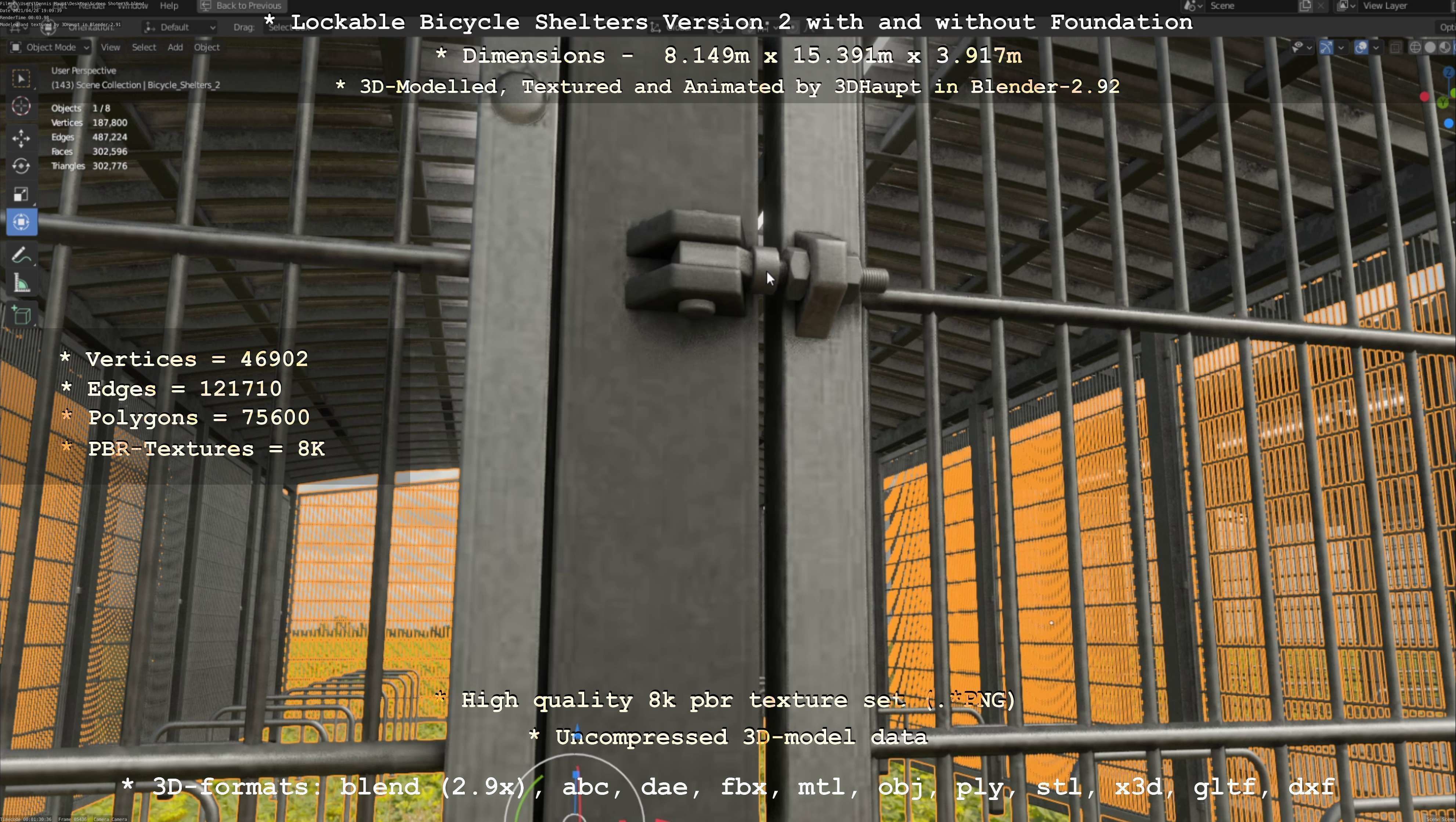 Lockable Bicycle Shelters Version 2 - Fahrradboxen Low-poly 3D model_67