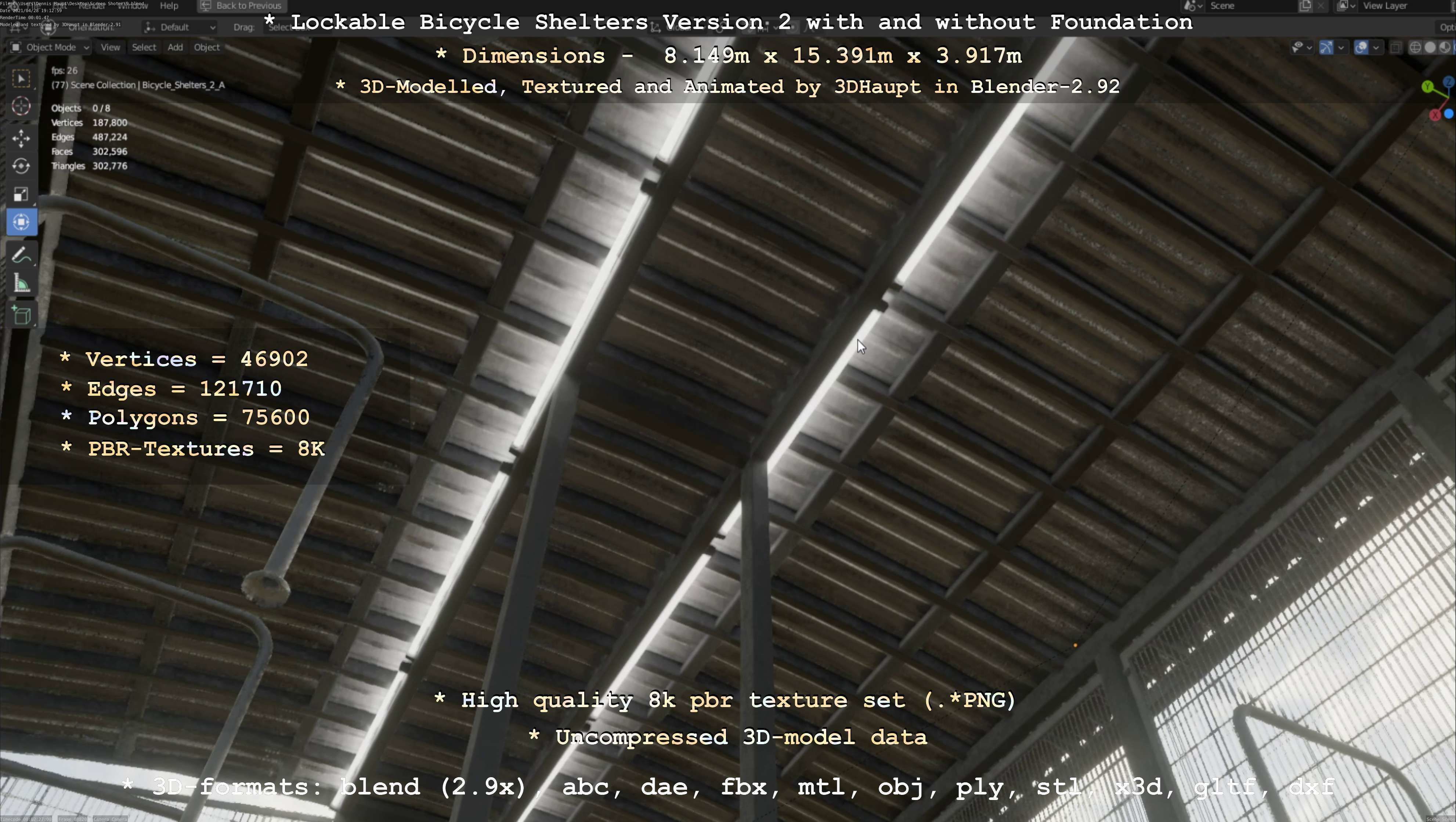 Lockable Bicycle Shelters Version 2 - Fahrradboxen Low-poly 3D model_85