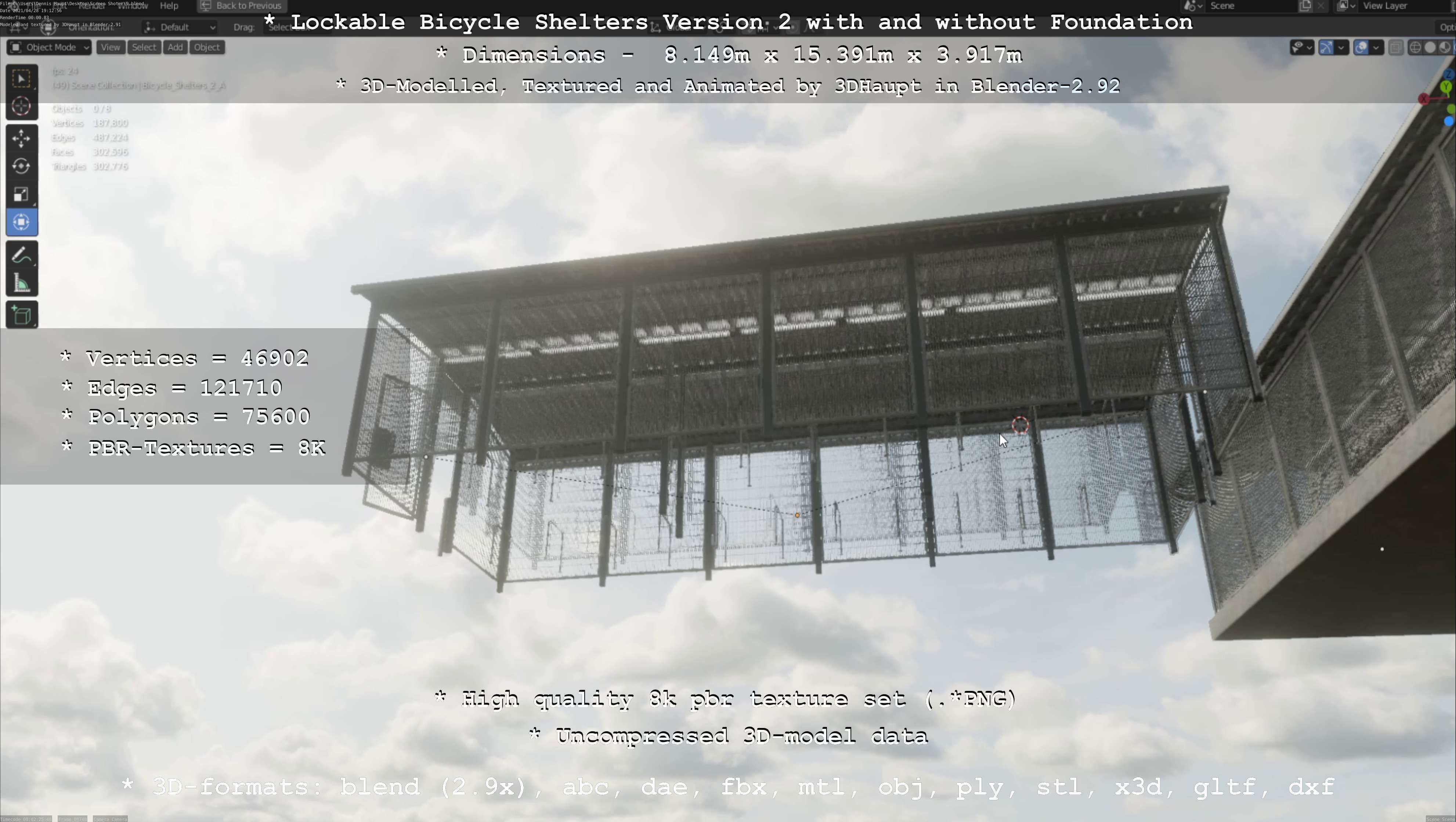 Lockable Bicycle Shelters Version 2 - Fahrradboxen Low-poly 3D model_110