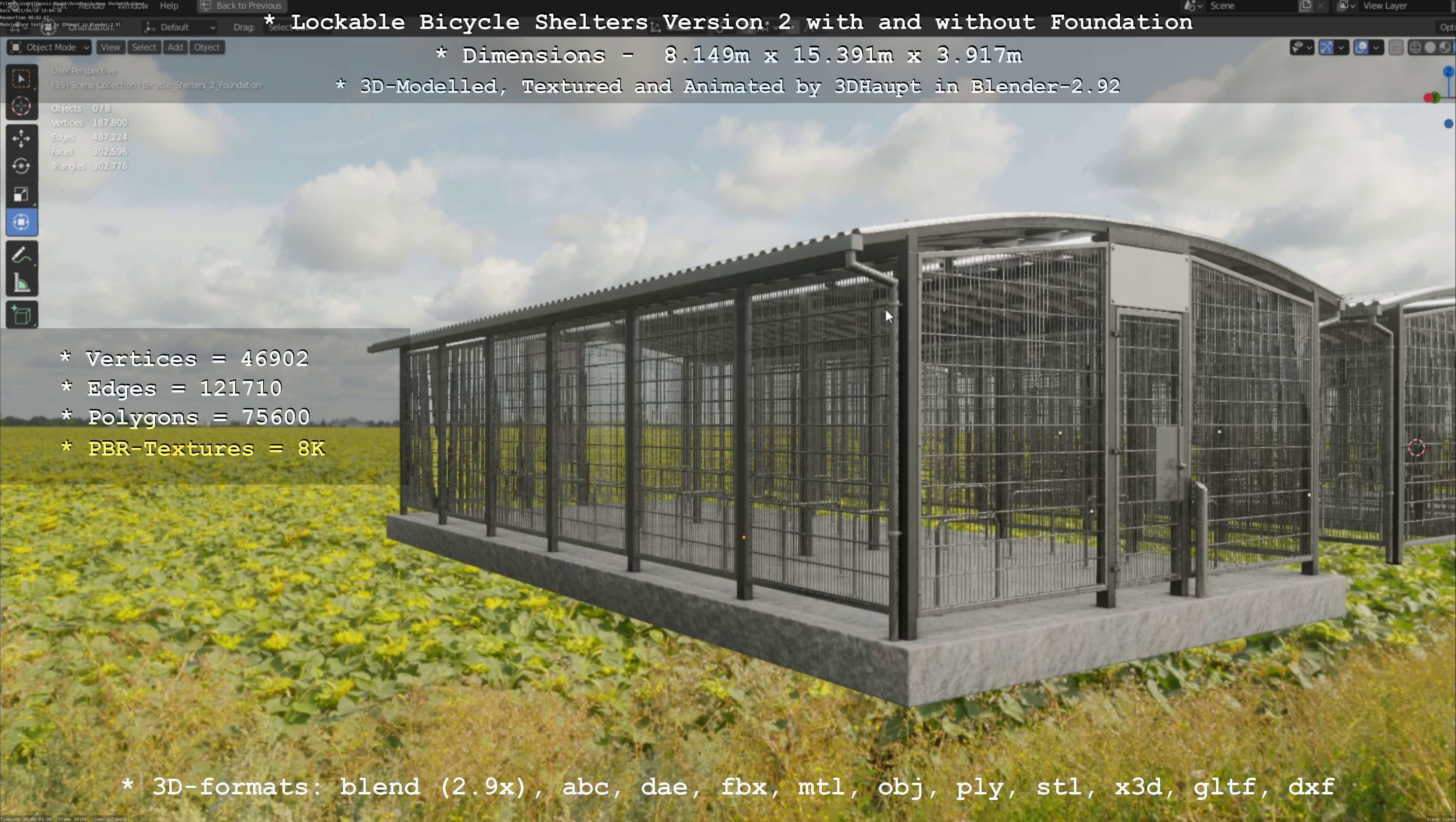 Lockable Bicycle Shelters Version 2 - Fahrradboxen Low-poly 3D model_20