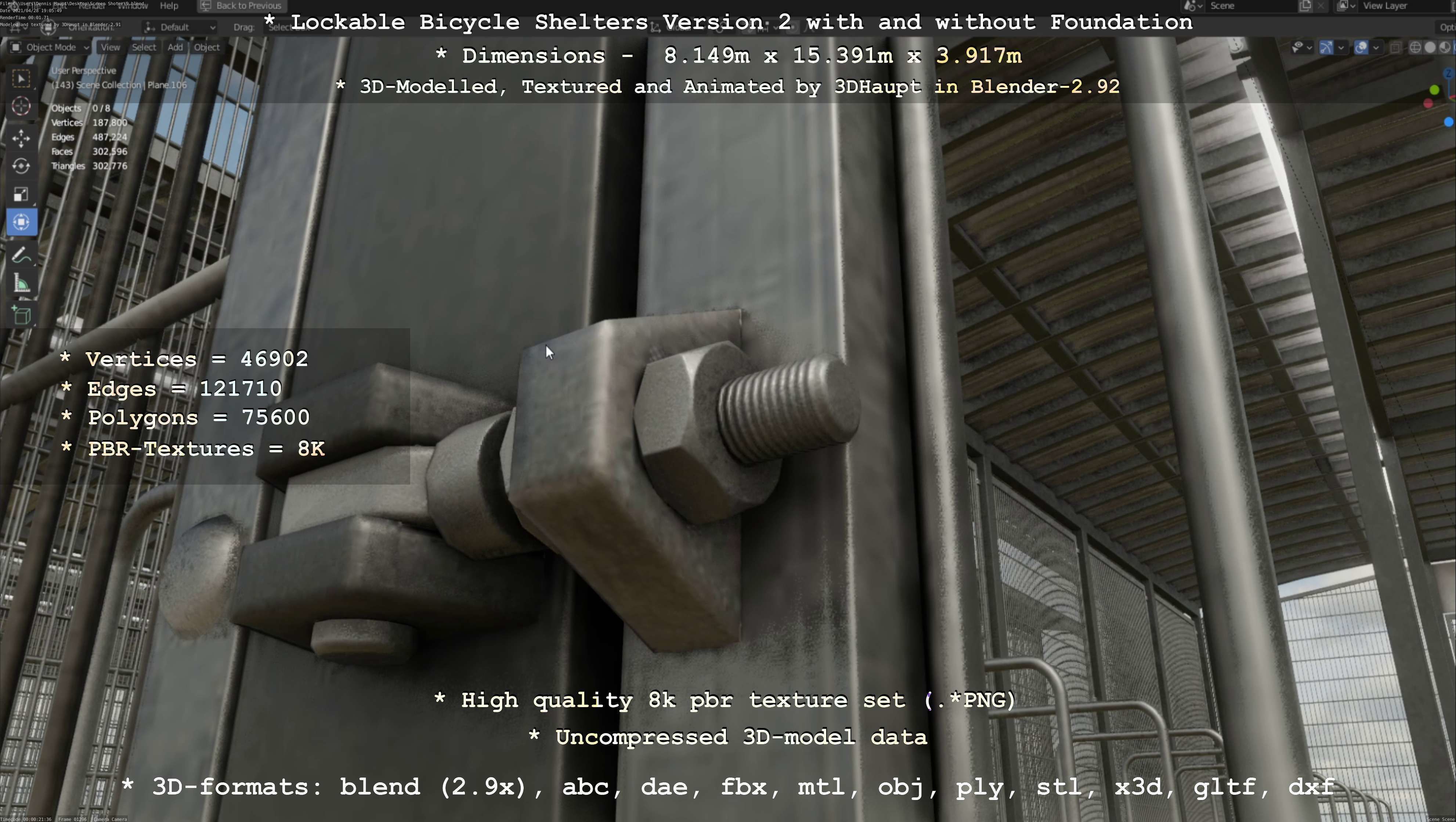 Lockable Bicycle Shelters Version 2 - Fahrradboxen Low-poly 3D model_30