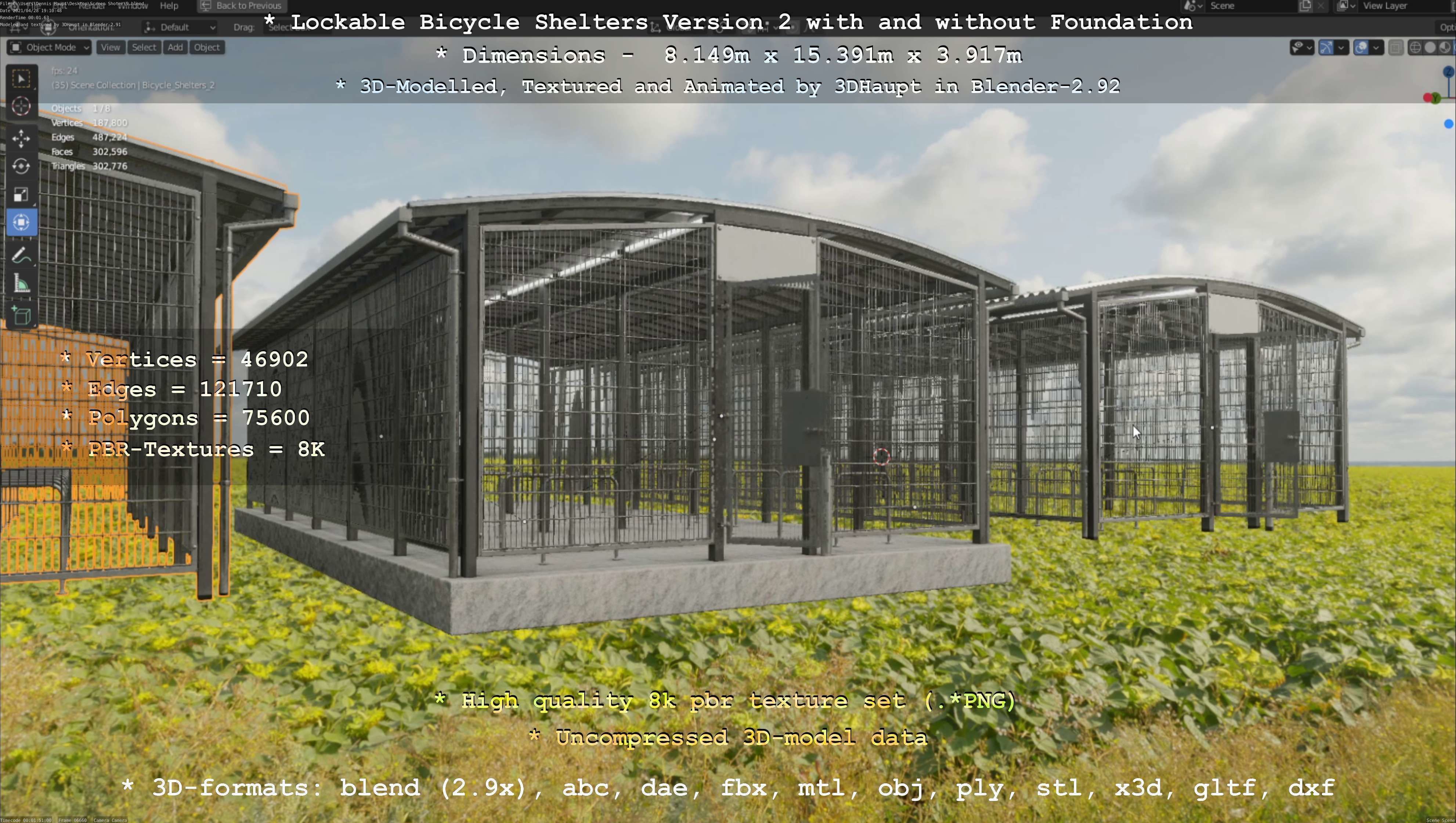 Lockable Bicycle Shelters Version 2 - Fahrradboxen Low-poly 3D model_76
