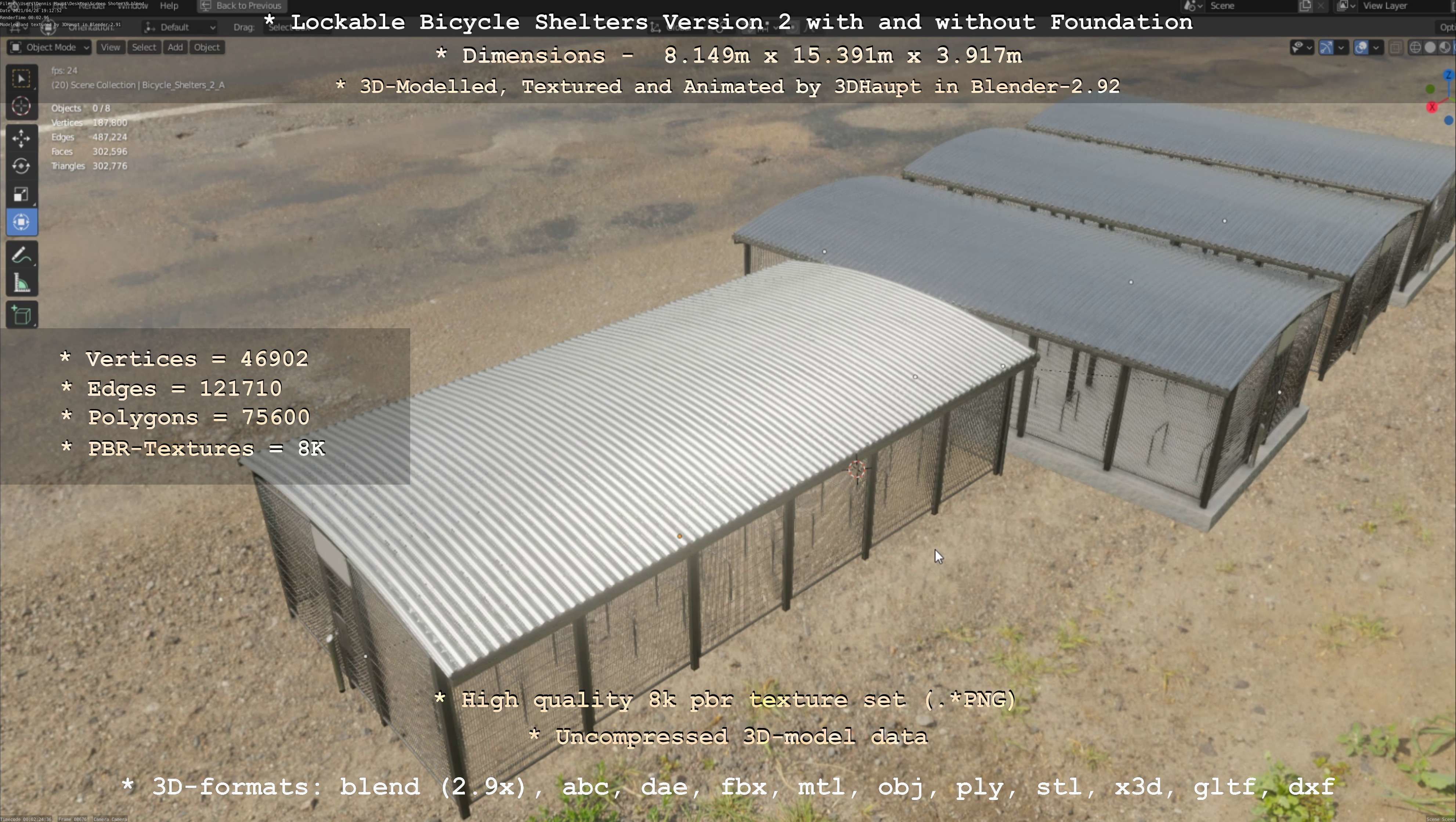 Lockable Bicycle Shelters Version 2 - Fahrradboxen Low-poly 3D model_83