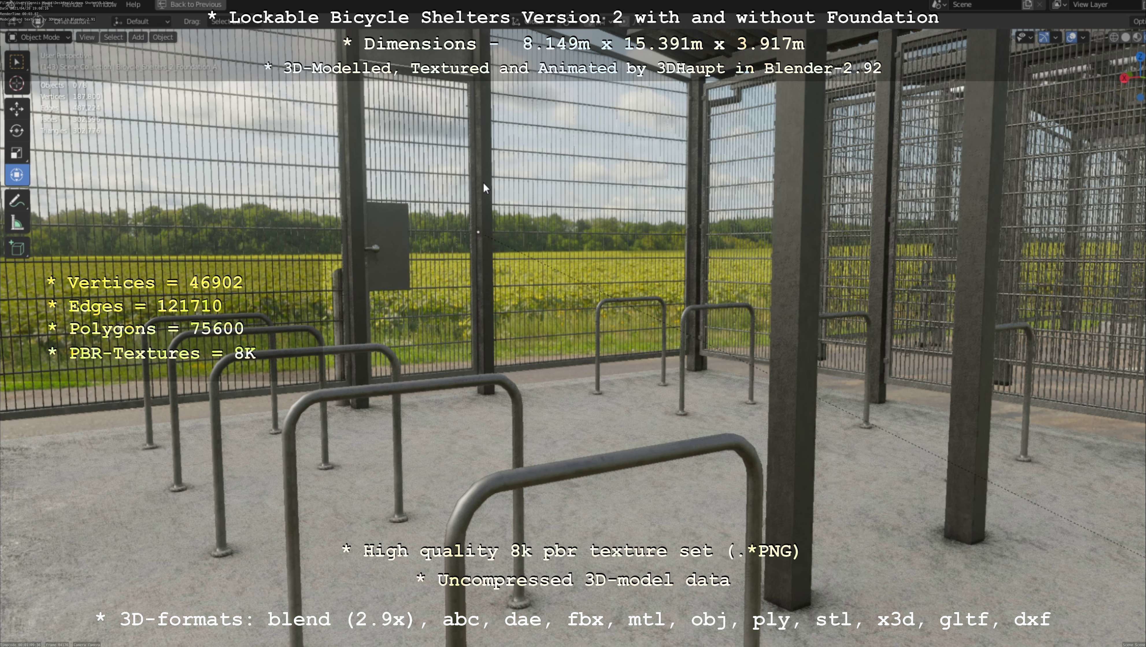 Lockable Bicycle Shelters Version 2 - Fahrradboxen Low-poly 3D model_135