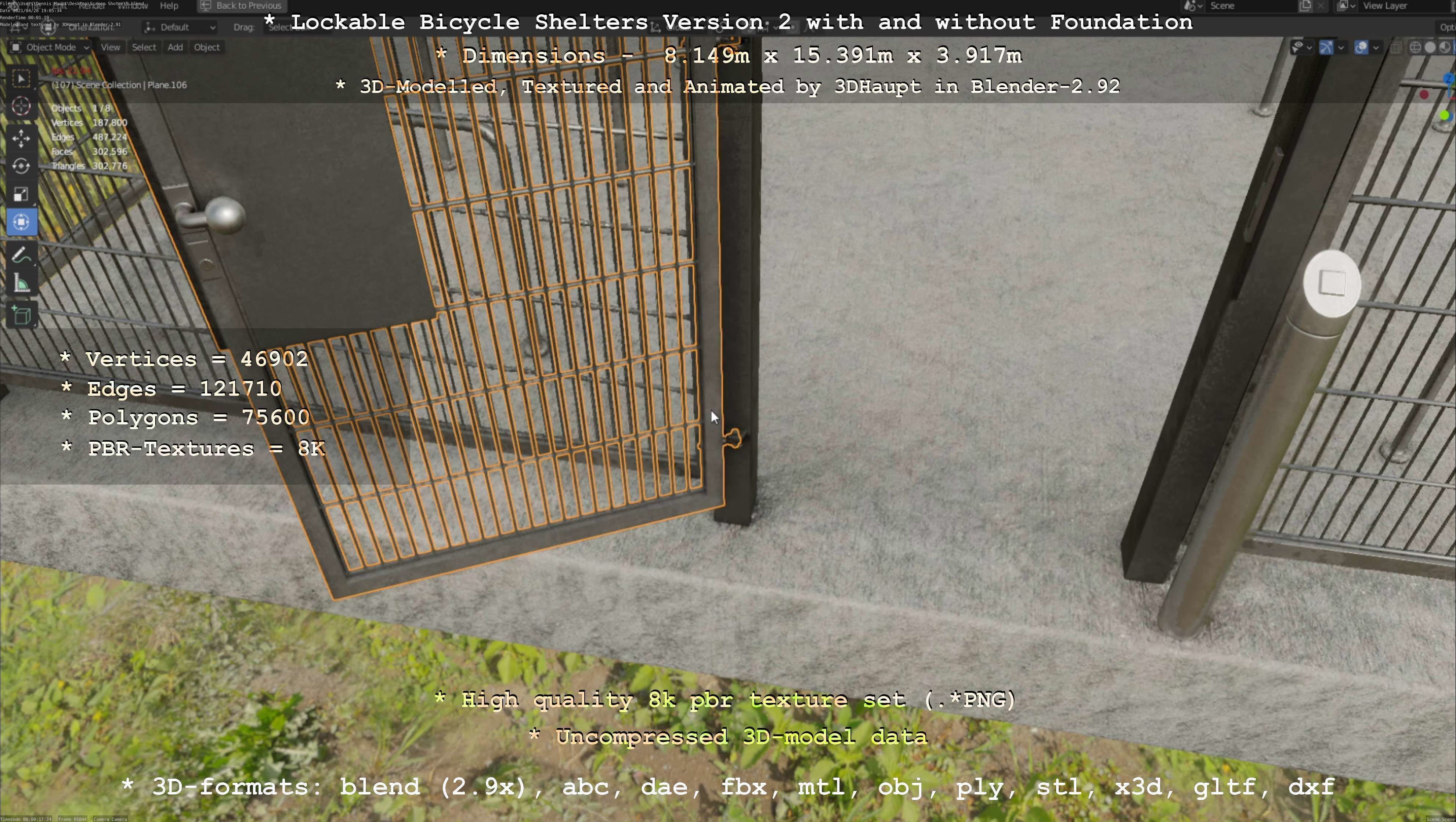 Lockable Bicycle Shelters Version 2 - Fahrradboxen Low-poly 3D model_34