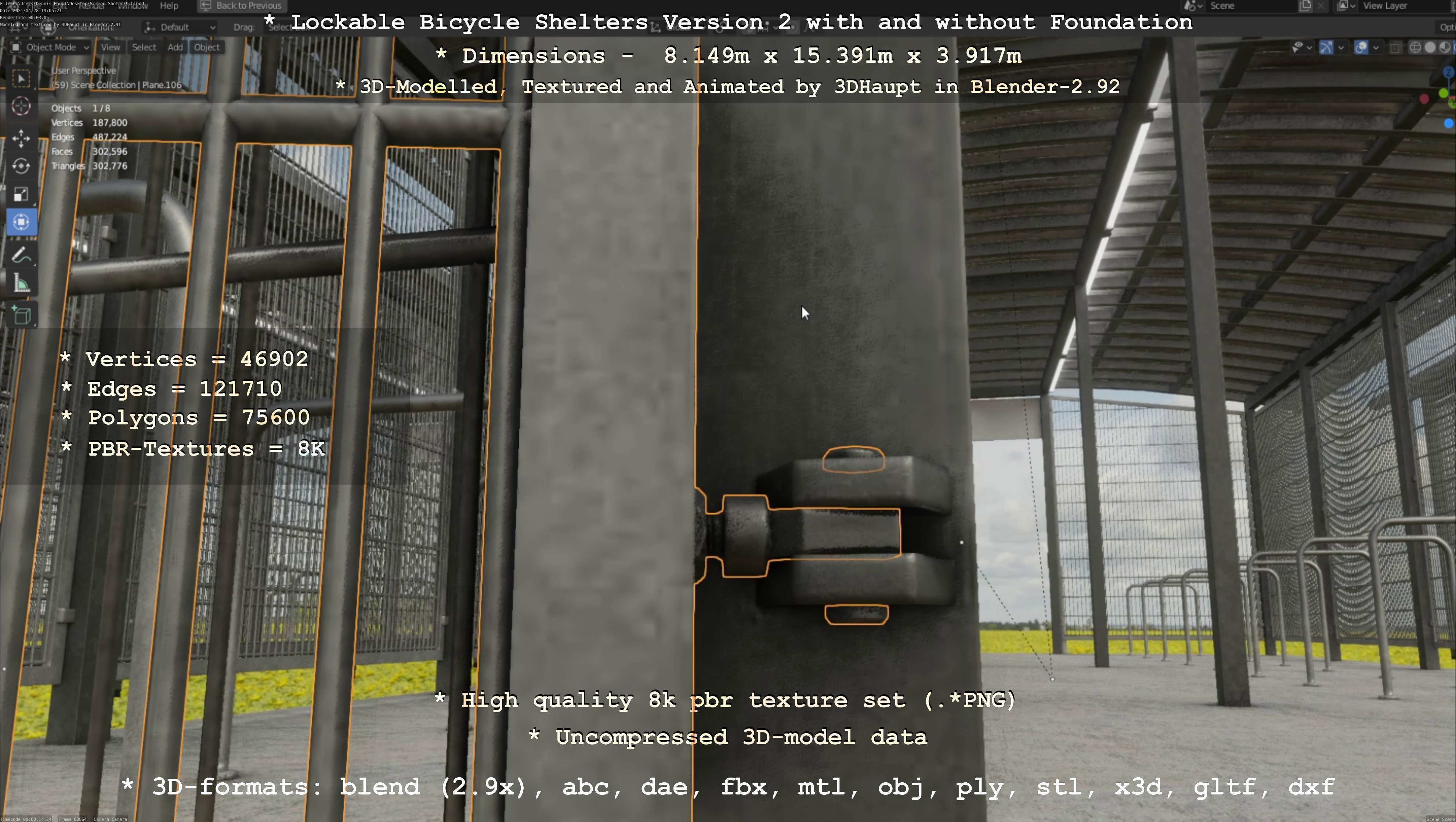 Lockable Bicycle Shelters Version 2 - Fahrradboxen Low-poly 3D model_26