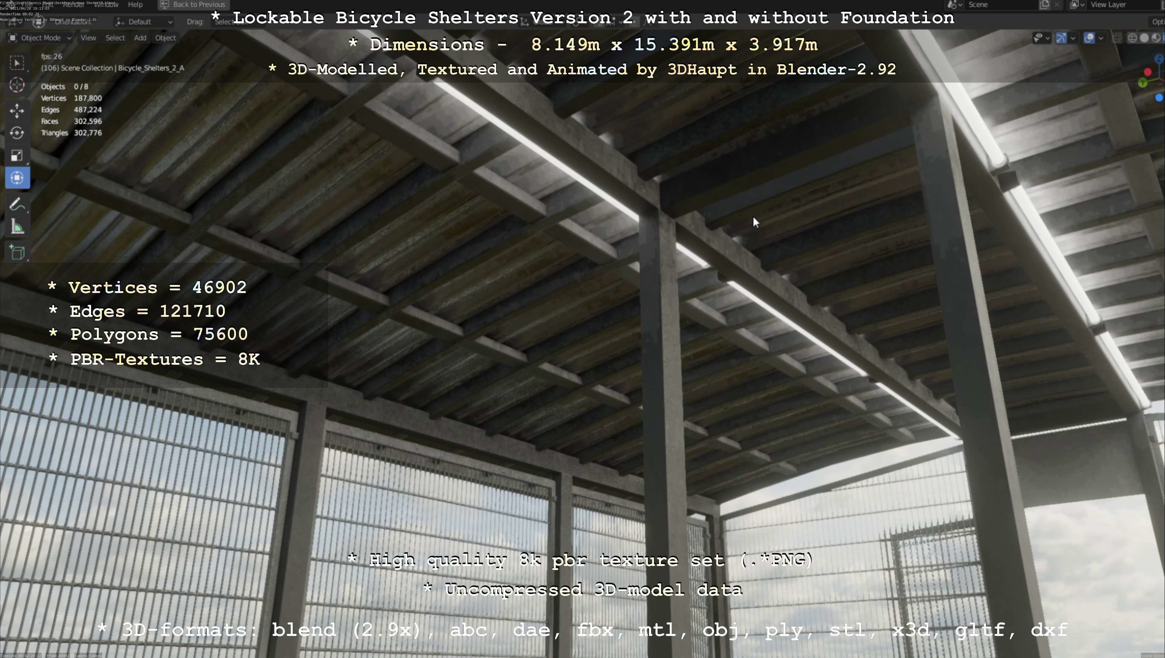 Lockable Bicycle Shelters Version 2 - Fahrradboxen Low-poly 3D model_87