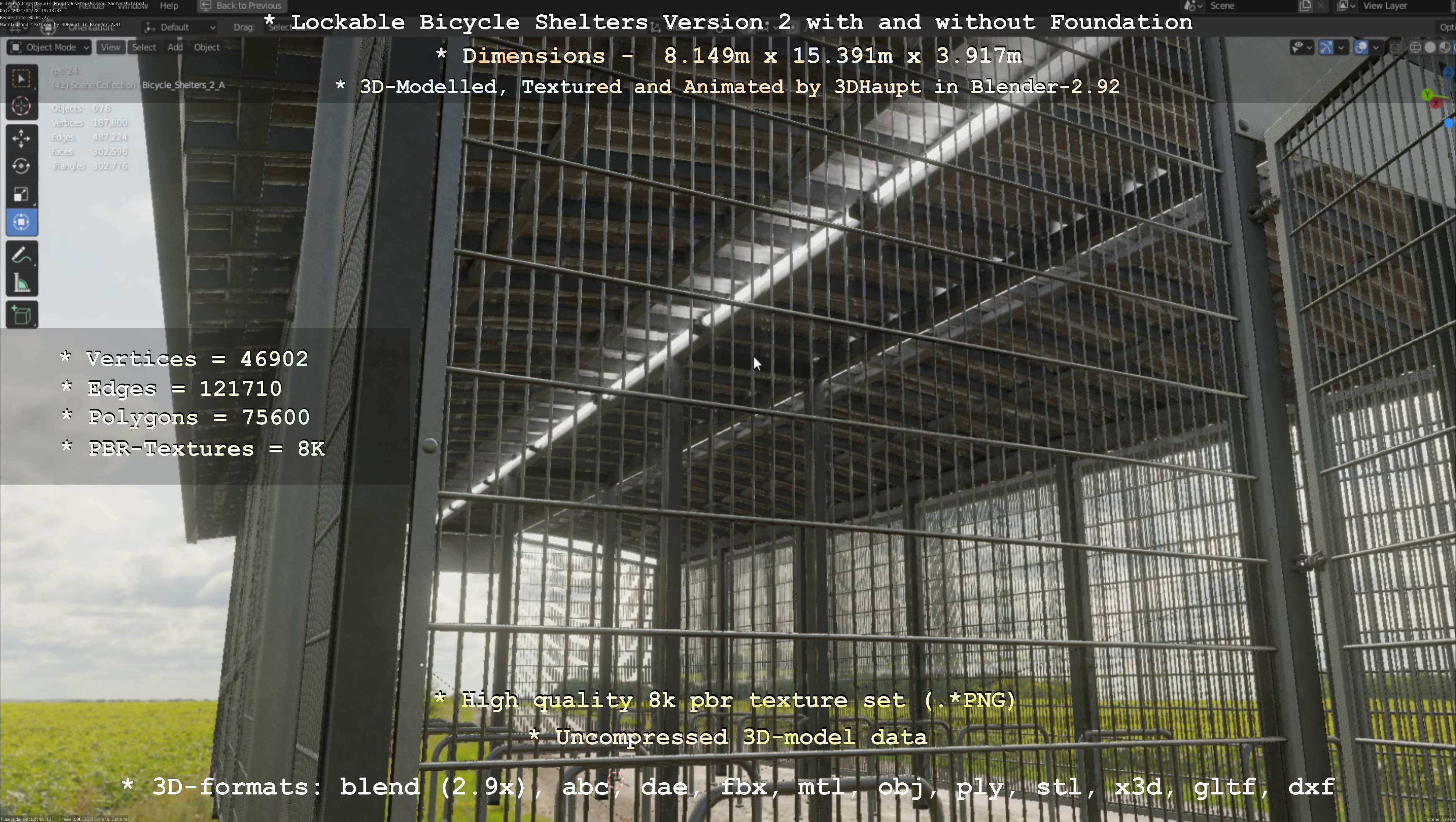 Lockable Bicycle Shelters Version 2 - Fahrradboxen Low-poly 3D model_95