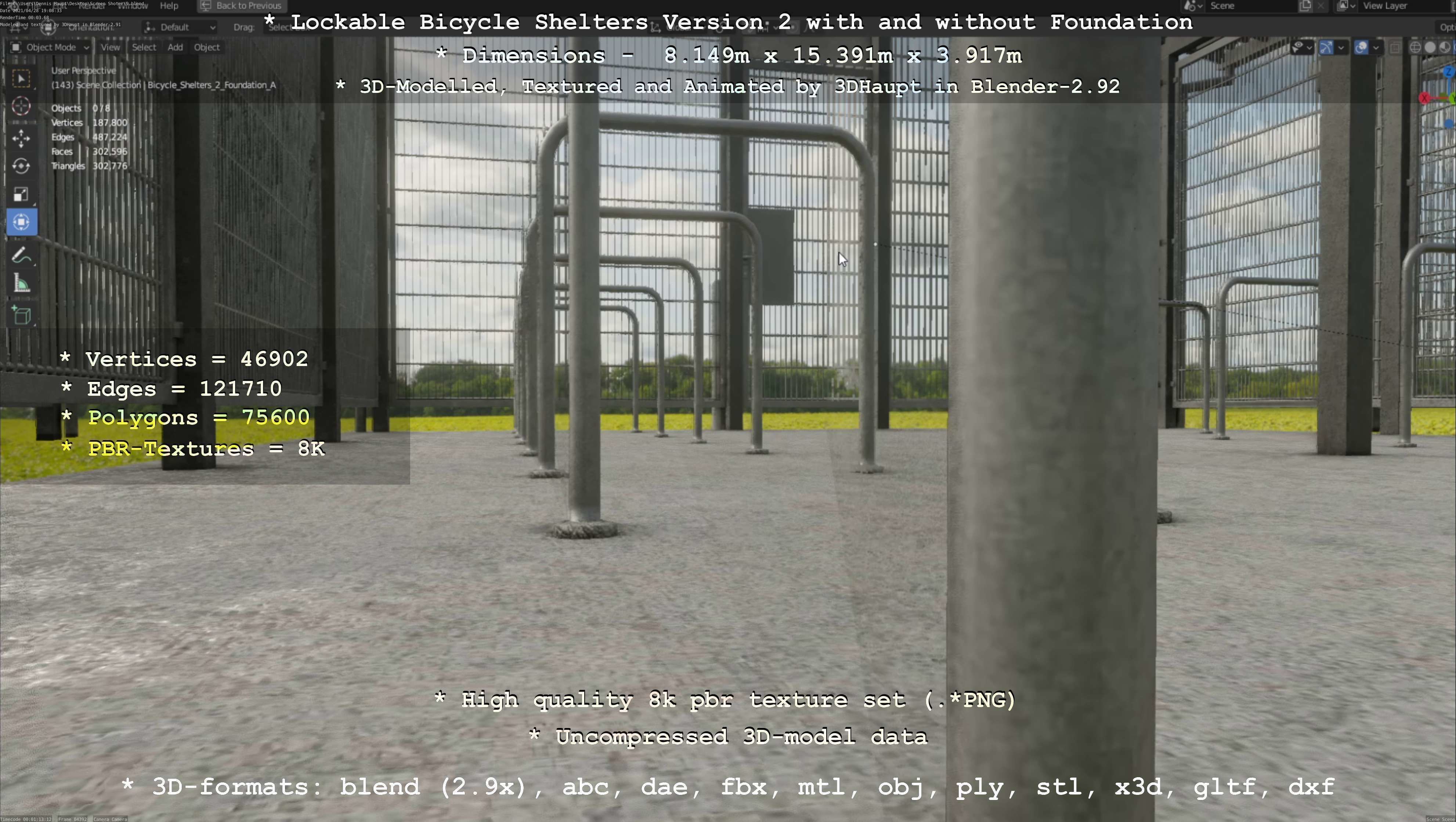 Lockable Bicycle Shelters Version 2 - Fahrradboxen Low-poly 3D model_57