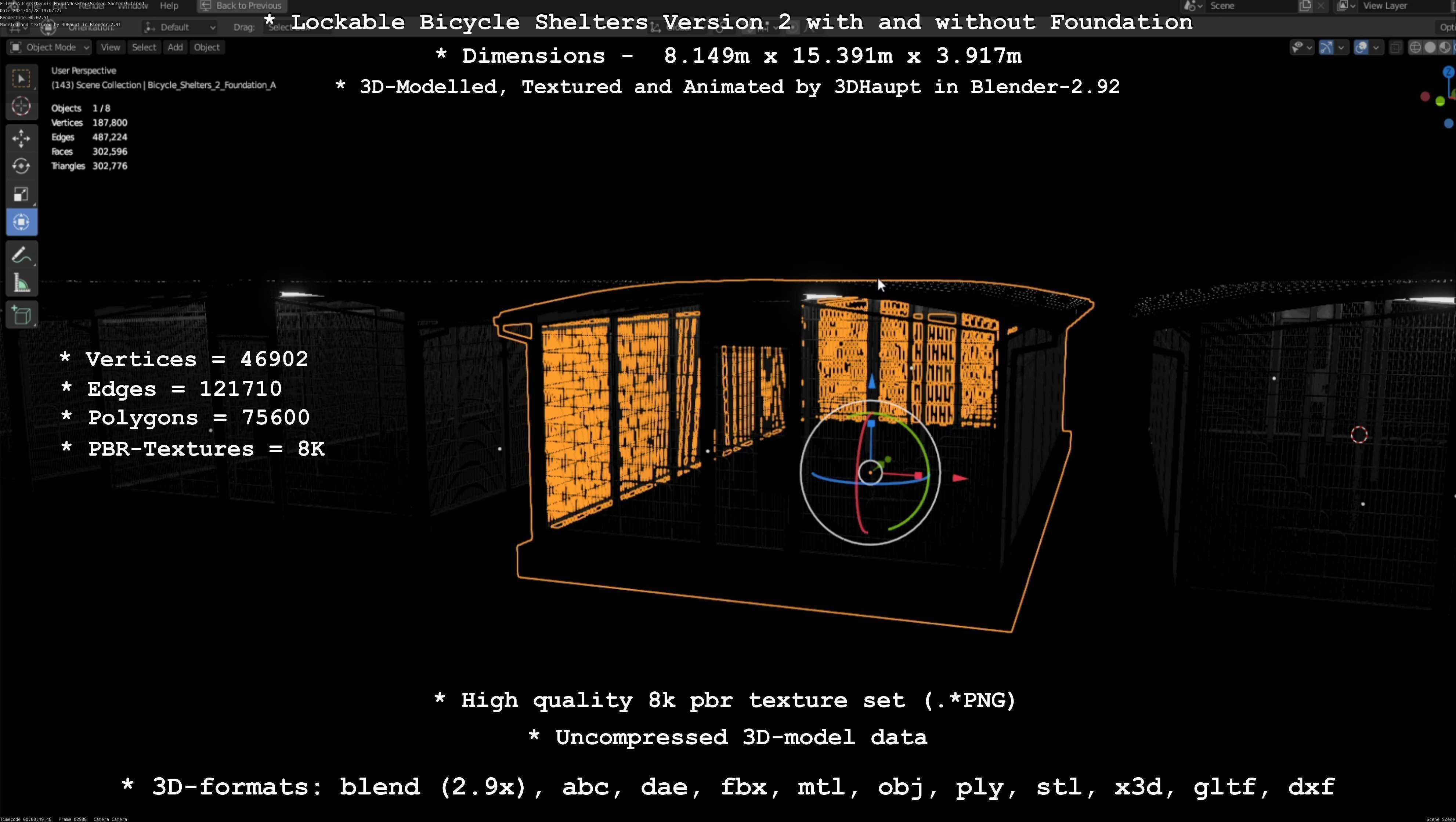 Lockable Bicycle Shelters Version 2 - Fahrradboxen Low-poly 3D model_43