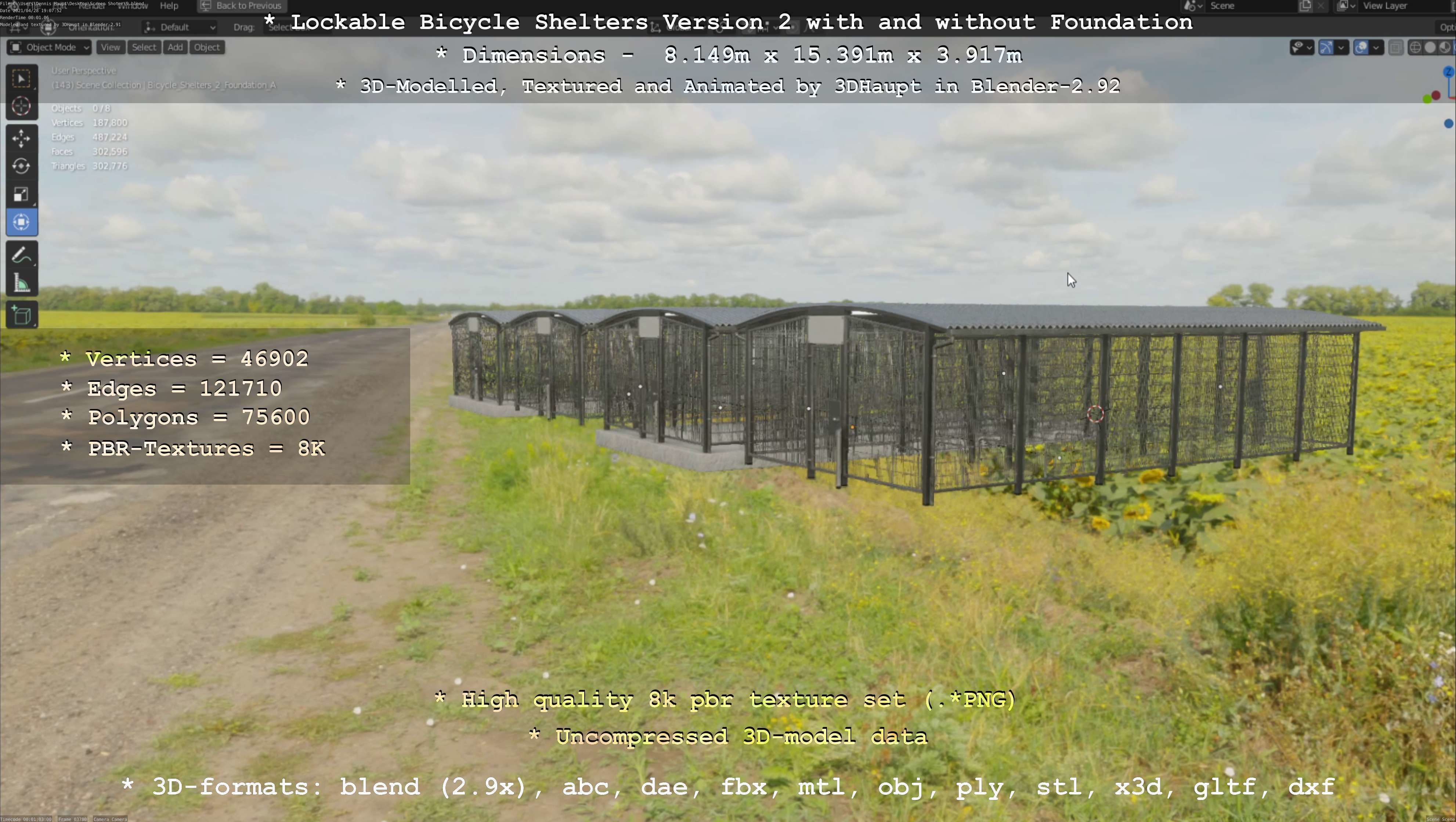 Lockable Bicycle Shelters Version 2 - Fahrradboxen Low-poly 3D model_49