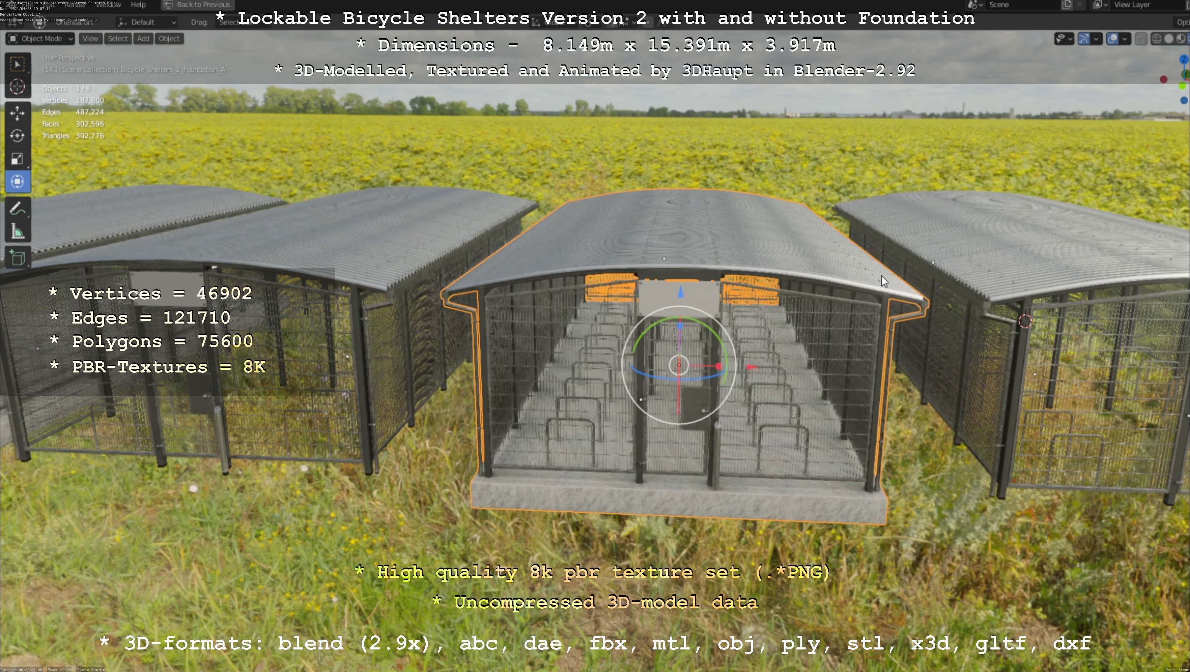 Lockable Bicycle Shelters Version 2 - Fahrradboxen Low-poly 3D model_126