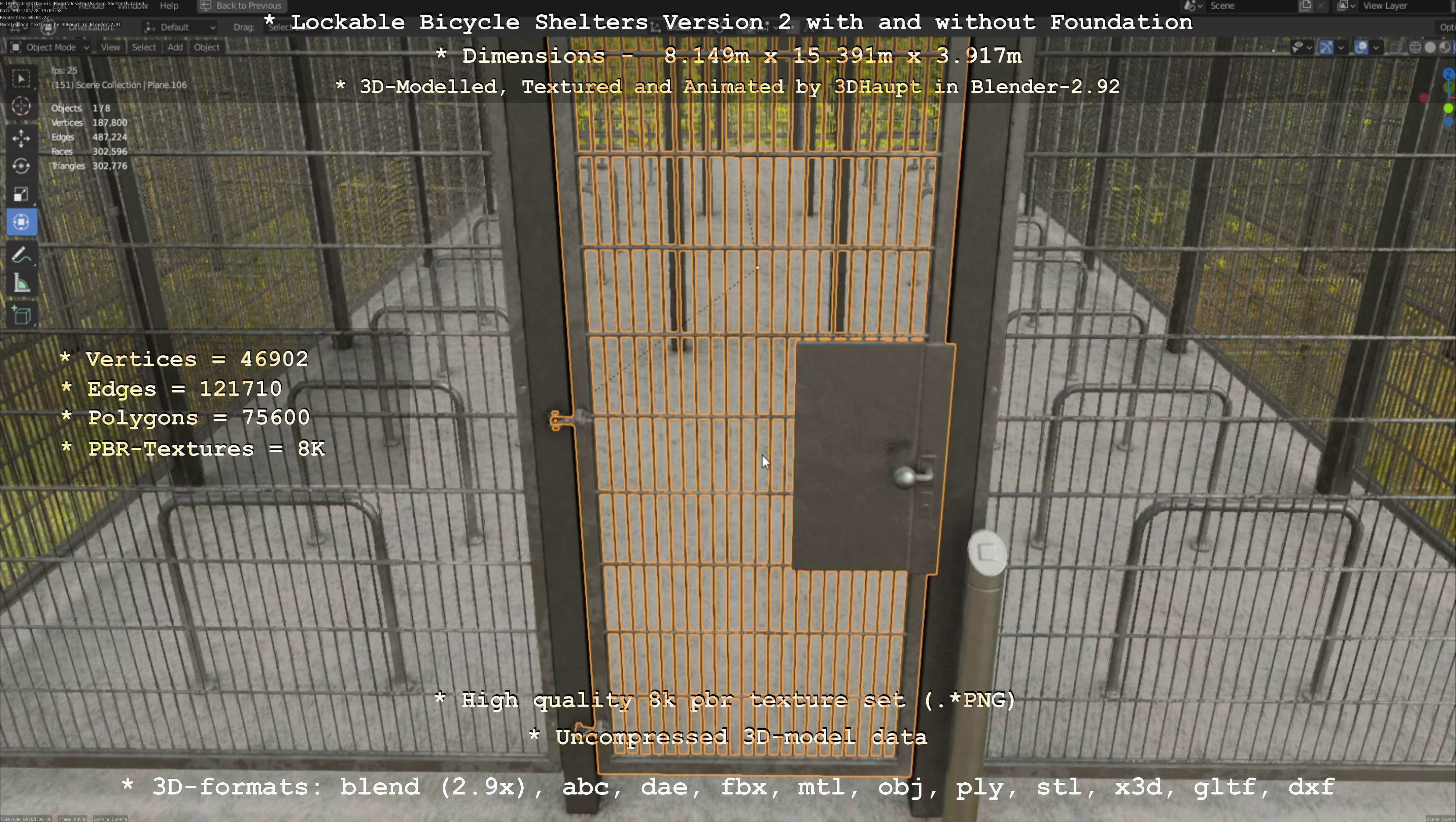 Lockable Bicycle Shelters Version 2 - Fahrradboxen Low-poly 3D model_25